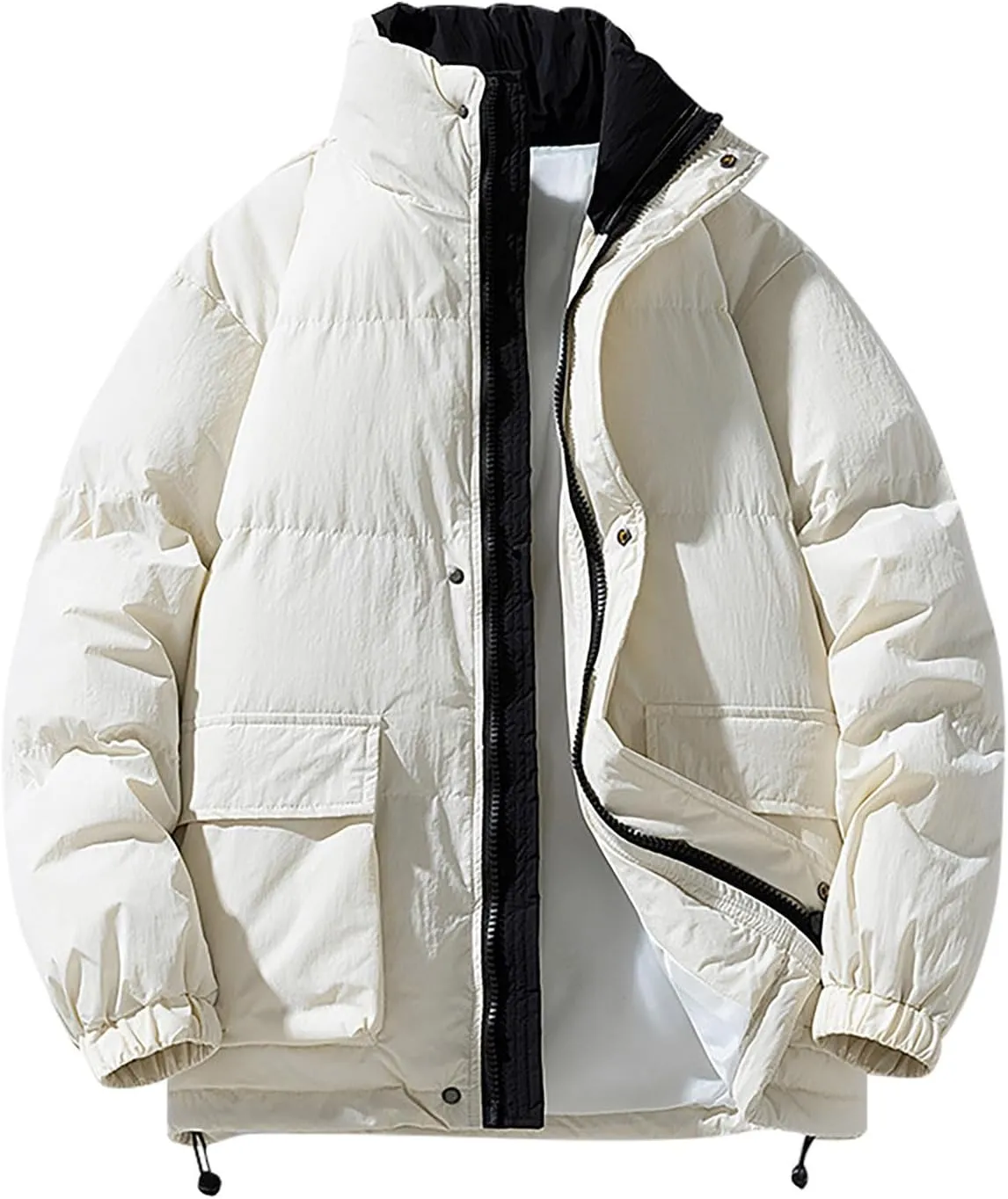 Mens Puffer Jackets Thickened Winter Down Coats Warm Stand Collar Zip Up Puffy Jacket Parka Ski Bubble Coat Outerwear