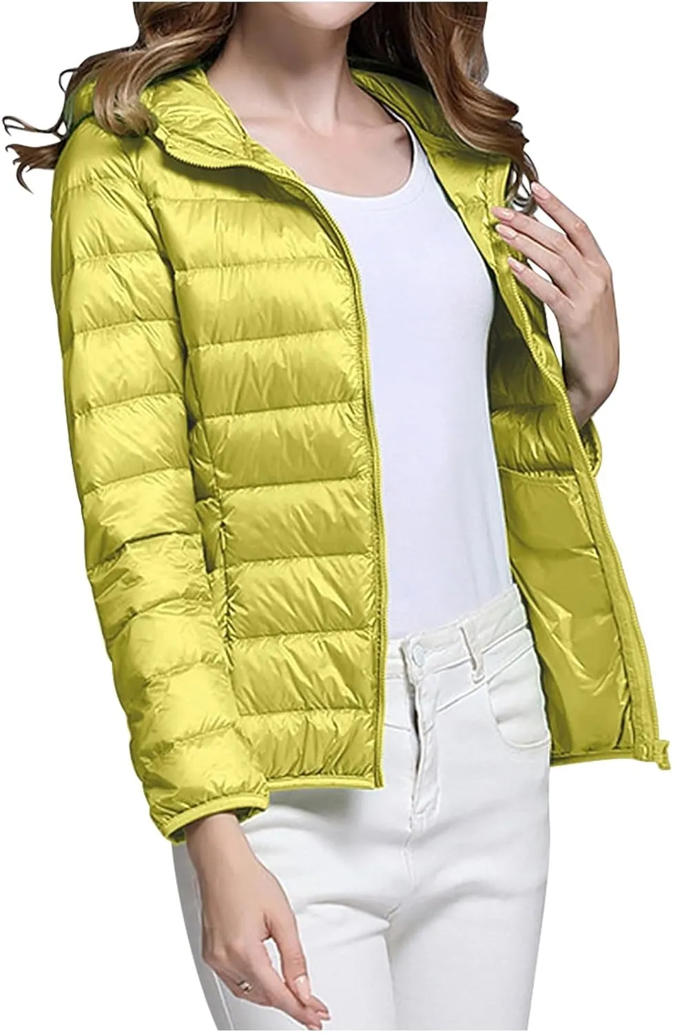 Packable Puffer Jacket Women Lightweight Winter Down Jacket with Hood Quilted Puffer Jacket Casual Full Zip Outerwear