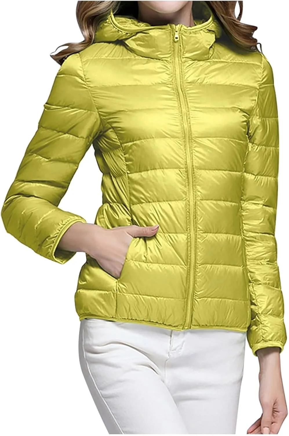 Packable Puffer Jacket Women Lightweight Winter Down Jacket with Hood Quilted Puffer Jacket Casual Full Zip Outerwear