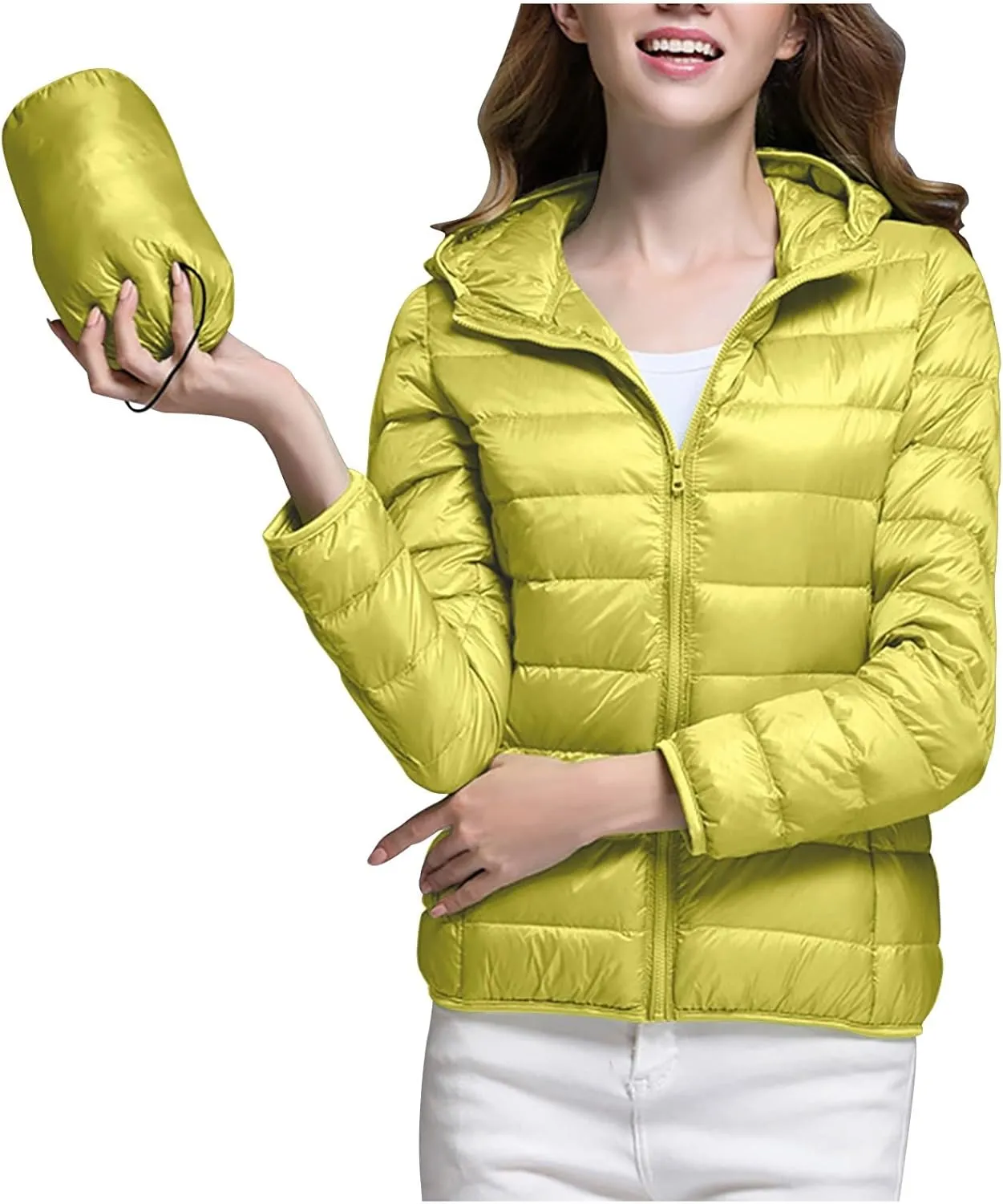 Packable Puffer Jacket Women Lightweight Winter Down Jacket with Hood Quilted Puffer Jacket Casual Full Zip Outerwear