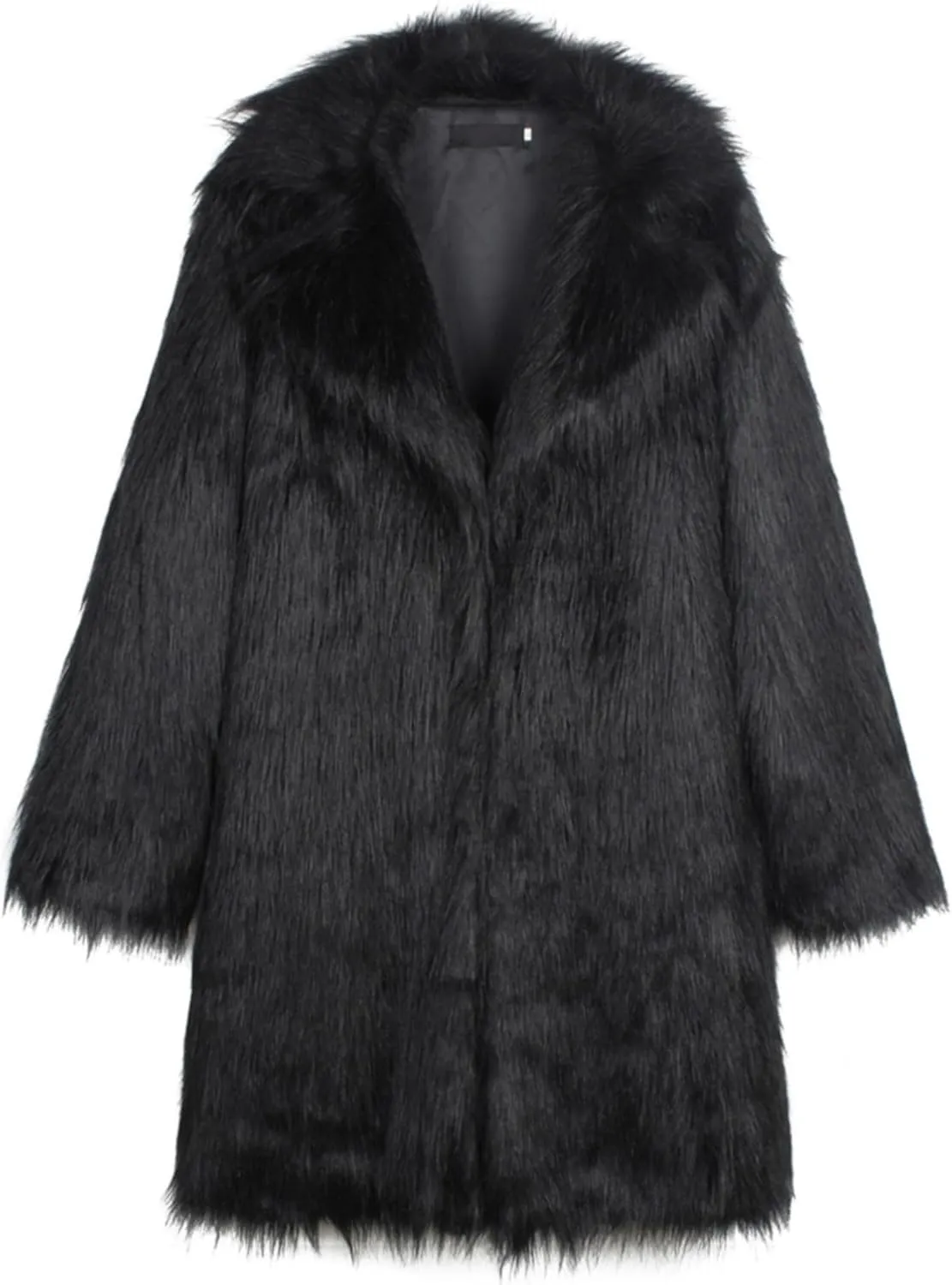 QWENTMTNTY Men Fluffy Long Faux Fur Coat Fashion Heavyweight Warm Winter Coats Thicken Faux Shearling Cardigan Overcoat