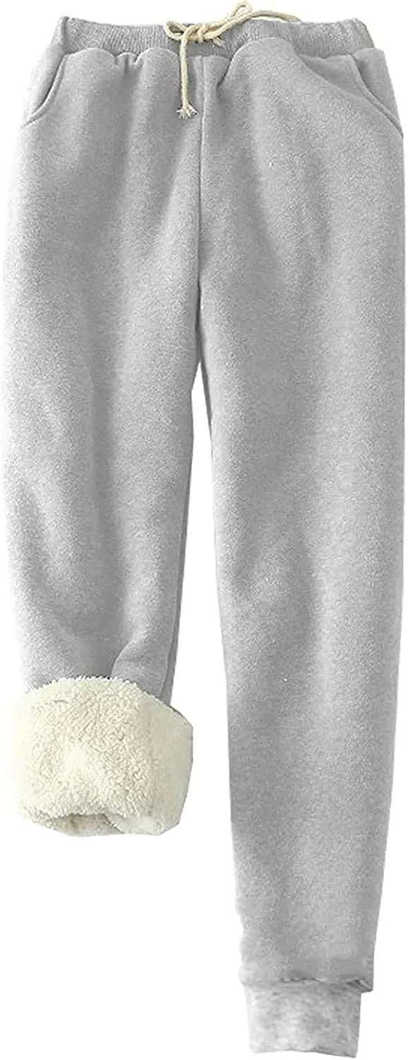 Sweatpants Women Sherpa Lined Winter Warm Fleece Joggers Casual Comfy Thermal Workout Athletic Trousers with Pockets