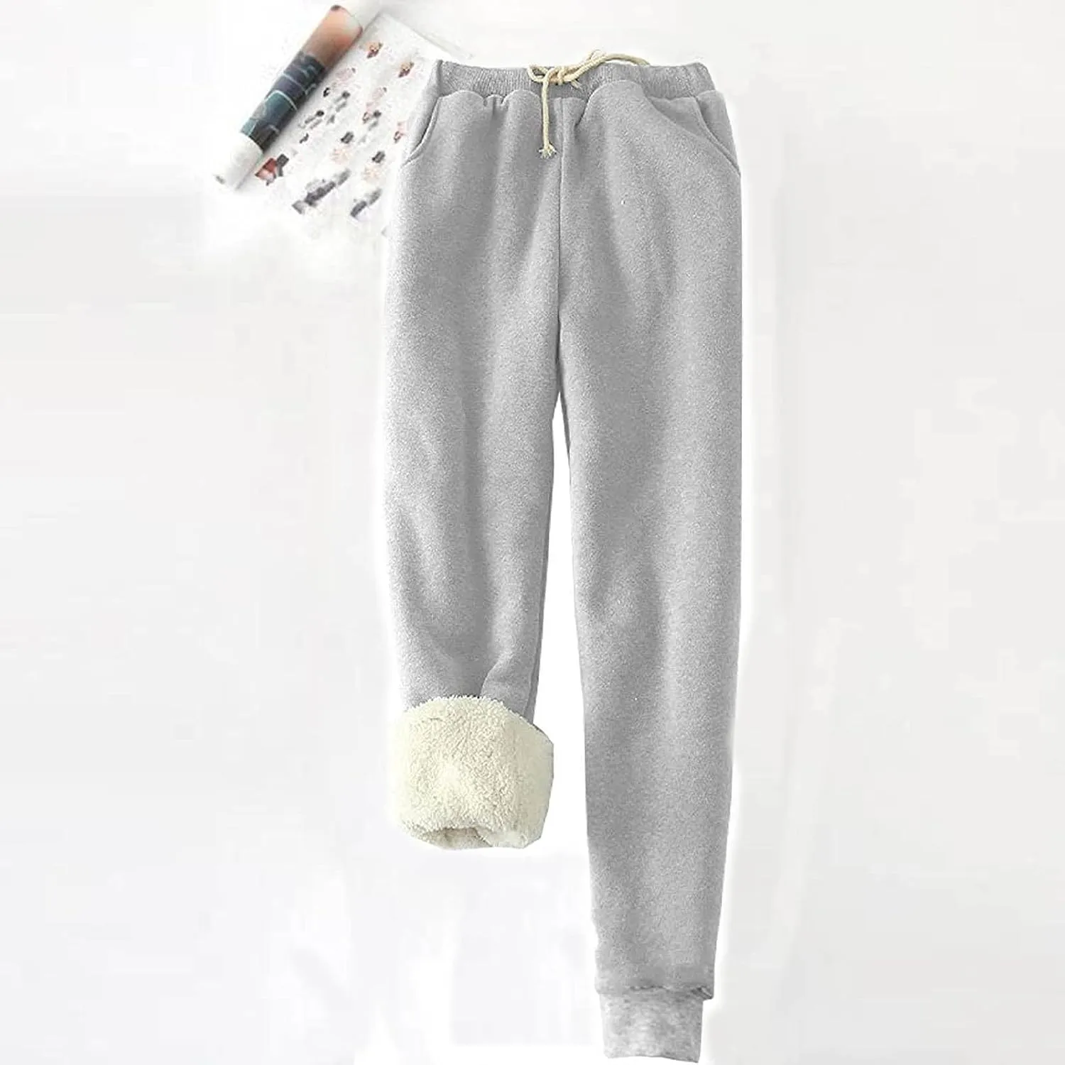 Sweatpants Women Sherpa Lined Winter Warm Fleece Joggers Casual Comfy Thermal Workout Athletic Trousers with Pockets