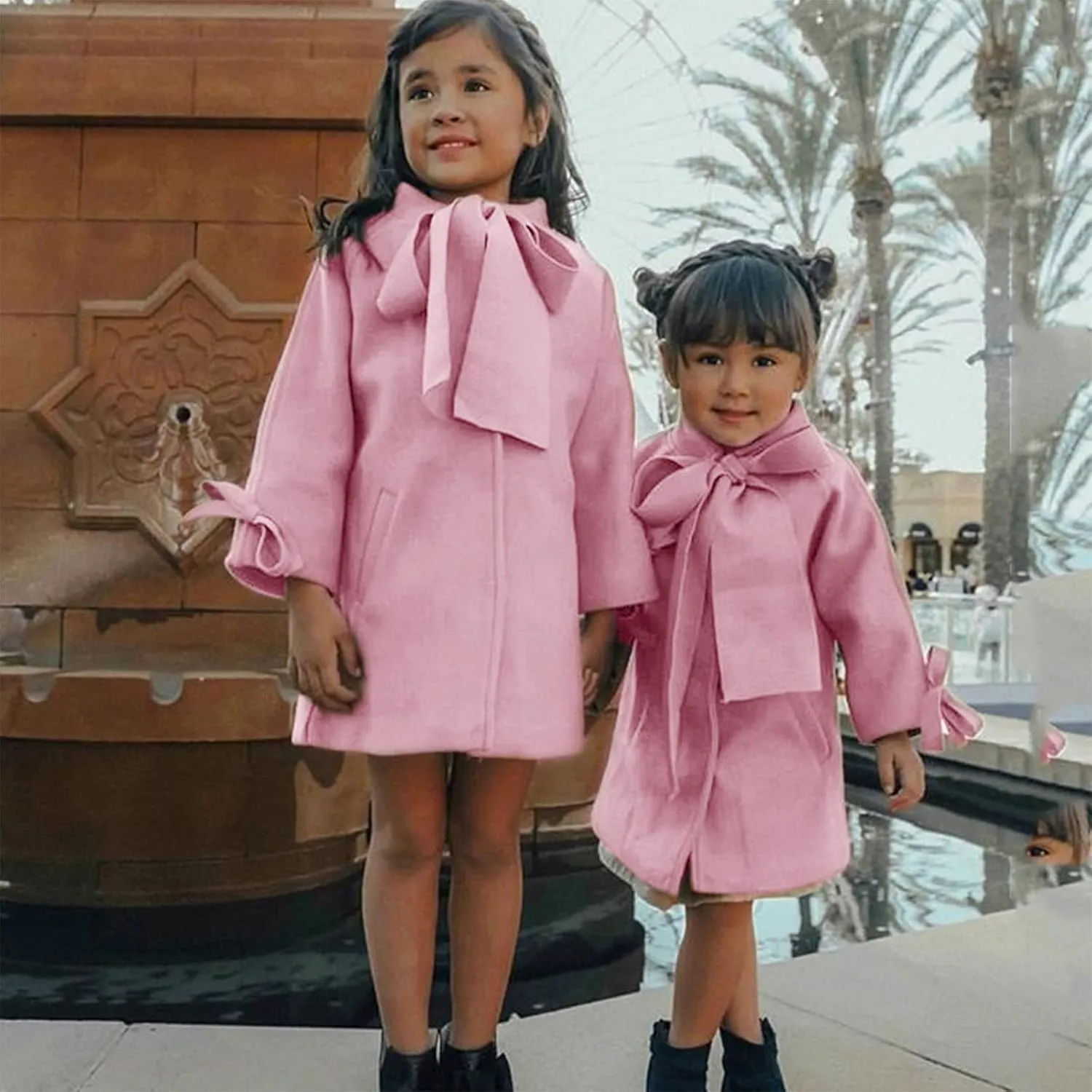 Toddler Girls Trench Coat Long Winter Jacket Kids Girls' Dress Coat Wool Blend Long Peacoat Faux Fur Jacket Outerwear