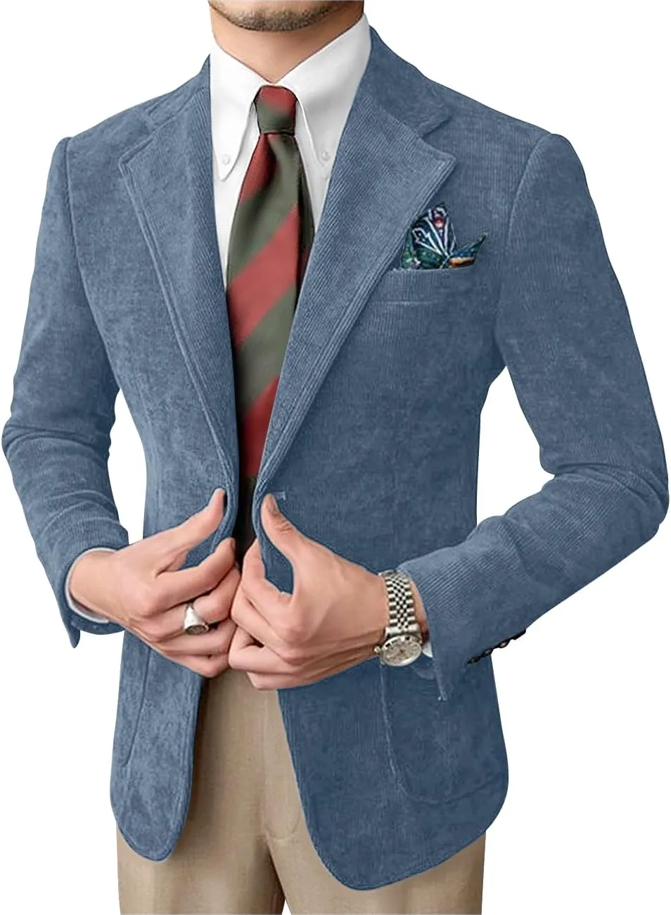 Wangyue Mens Corduroy Blazer Sport Coat Casual Blazer for Men Corduroy Jacket Notch Lapel One Button Blazer Jacket