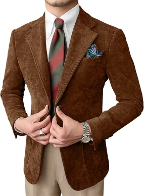 Wangyue Mens Corduroy Blazer Sport Coat Casual Blazer for Men Corduroy Jacket Notch Lapel One Button Blazer Jacket