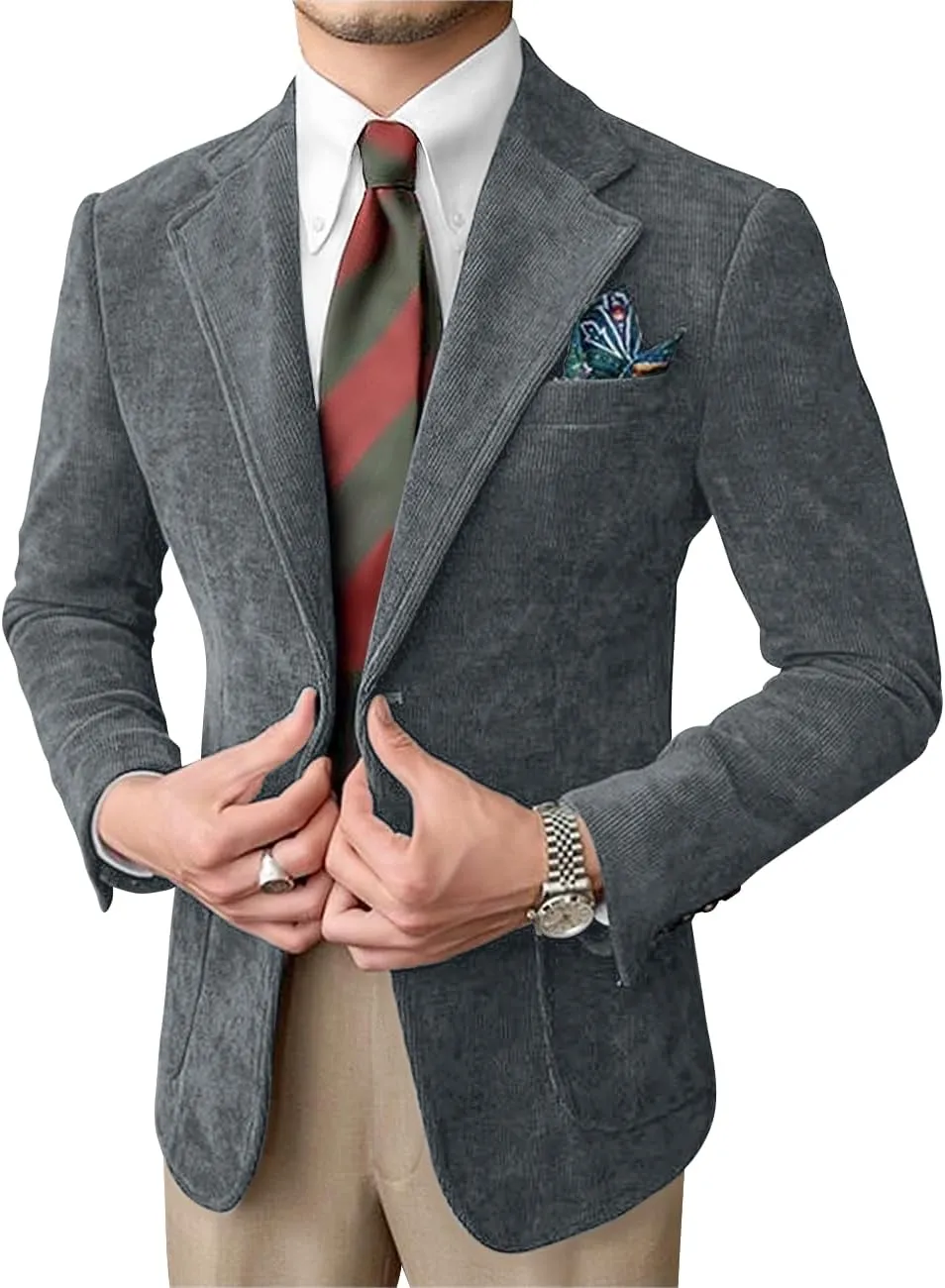 Wangyue Mens Corduroy Blazer Sport Coat Casual Blazer for Men Corduroy Jacket Notch Lapel One Button Blazer Jacket