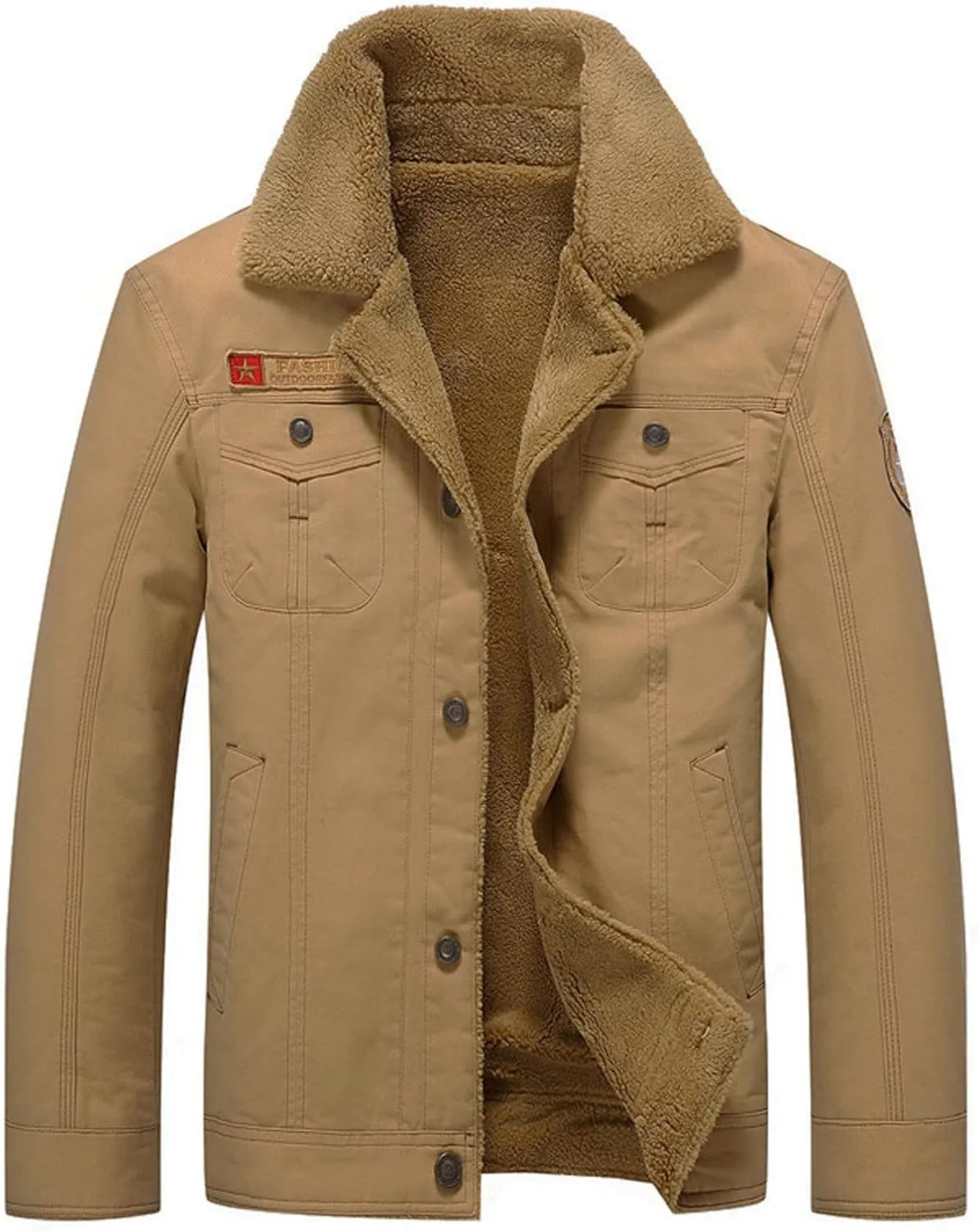 Winter Coats for Men Fleece Lined Jacket Button Down Fur Coat Trucker Jacket Fur Lapel Coat Warm Winter Coats