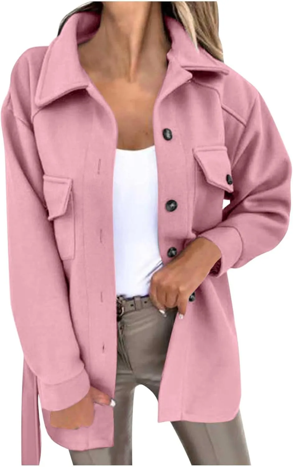 Winter Coats for Women Wool Blend Jackets Mid Long Pea Coat Long Sleeve Button Down Casual Shackets Jackets Outerwear