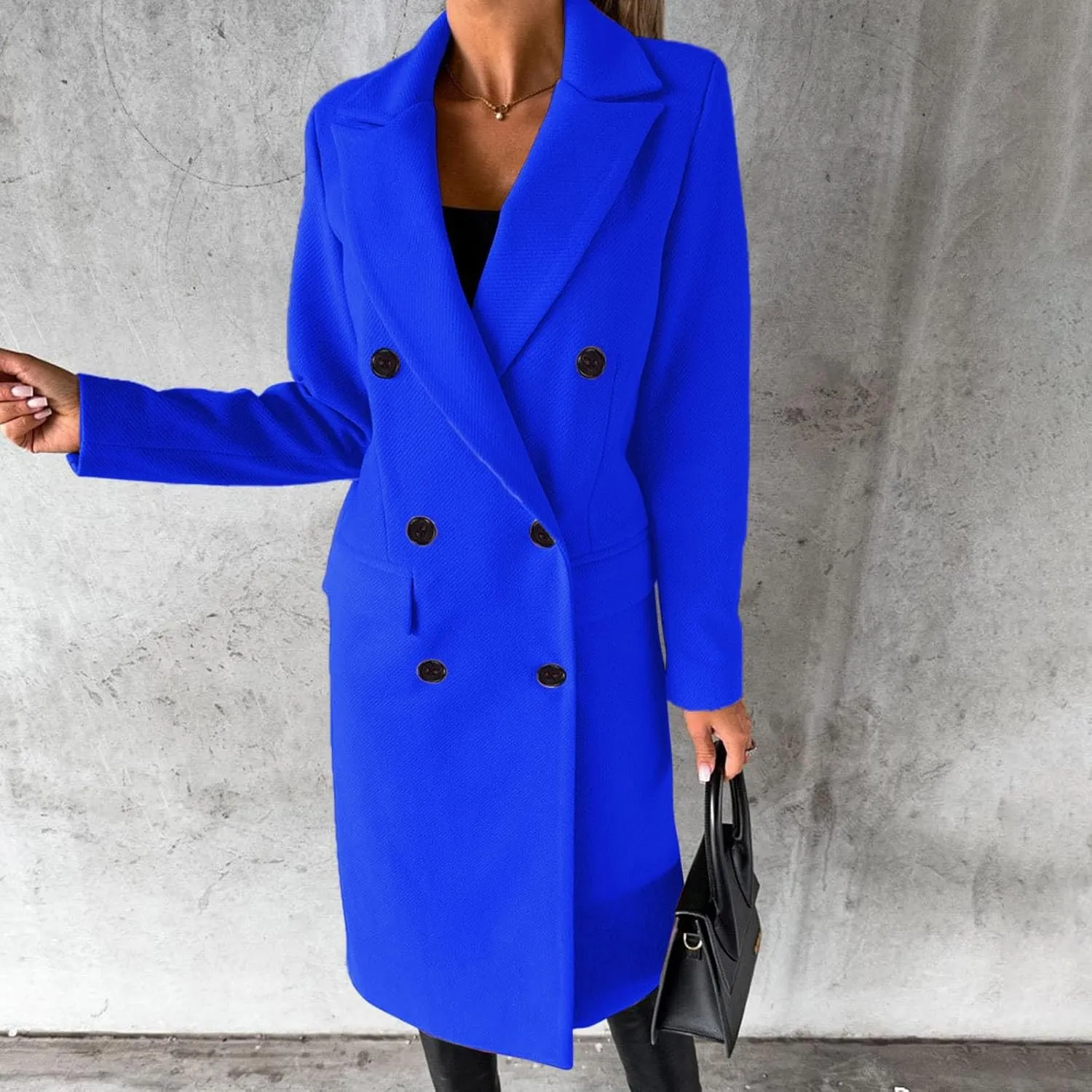 Winter Coats for Women Wool Blend Pea Coat Camel Notched Collar Double Breasted Outerwear Jacket