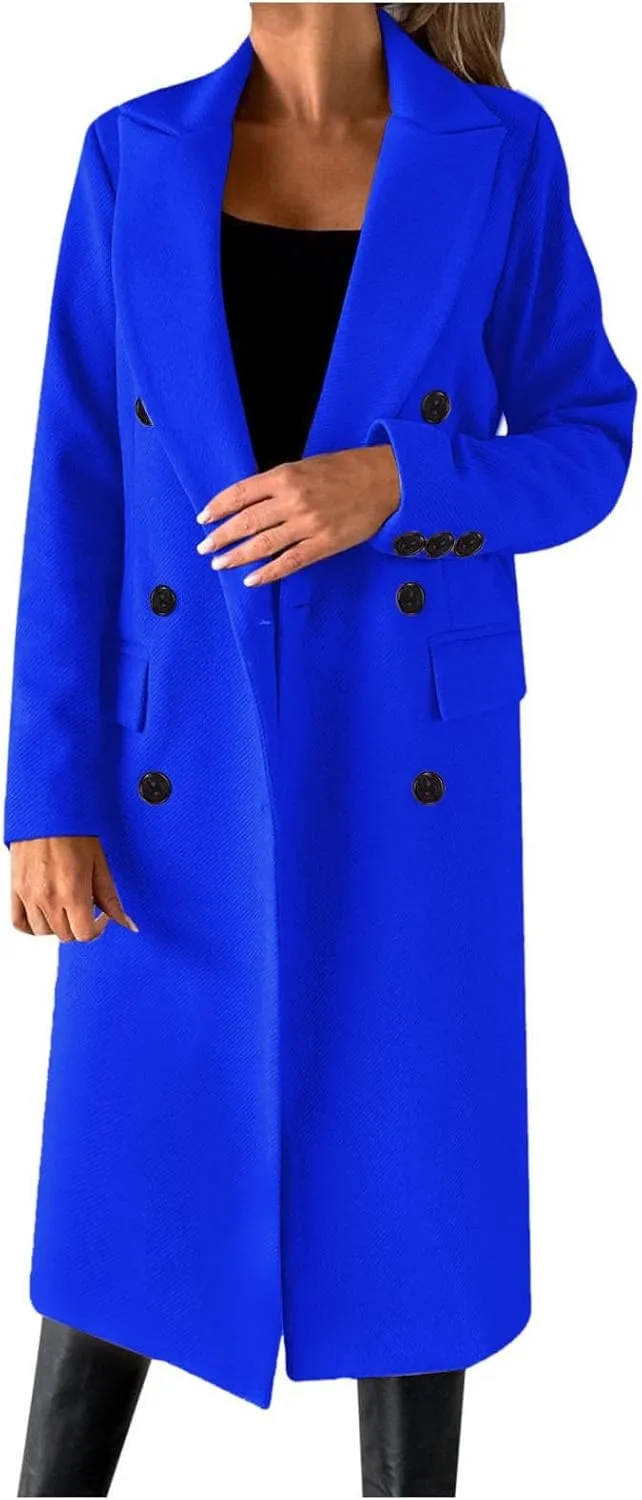 Winter Coats for Women Wool Blend Pea Coat Camel Notched Collar Double Breasted Outerwear Jacket