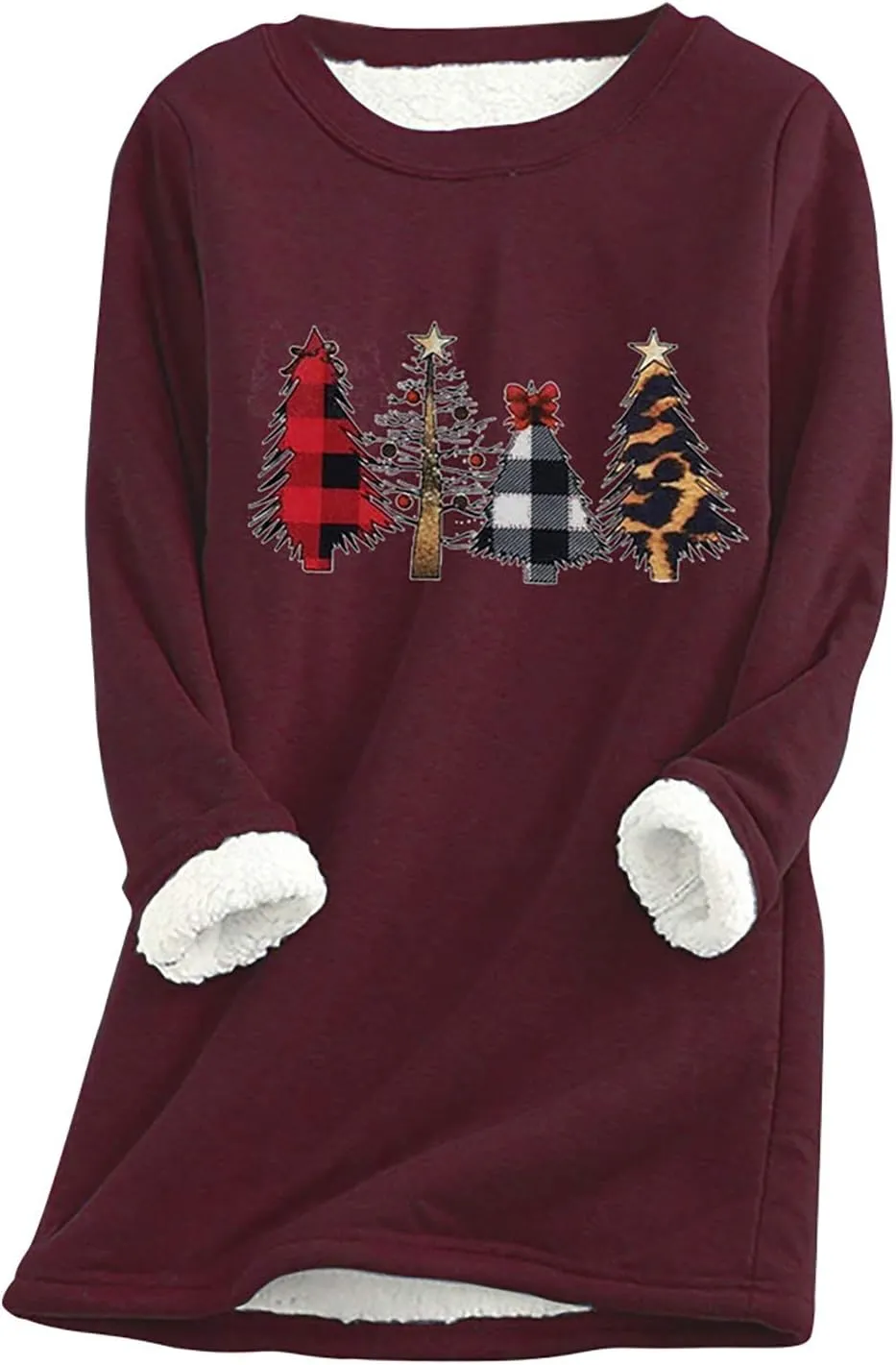 Women Thick Fleece Sweatshirt Thermal Underwear Top Warm Lined Shirts Christmas Graphic Sweater Plus Size