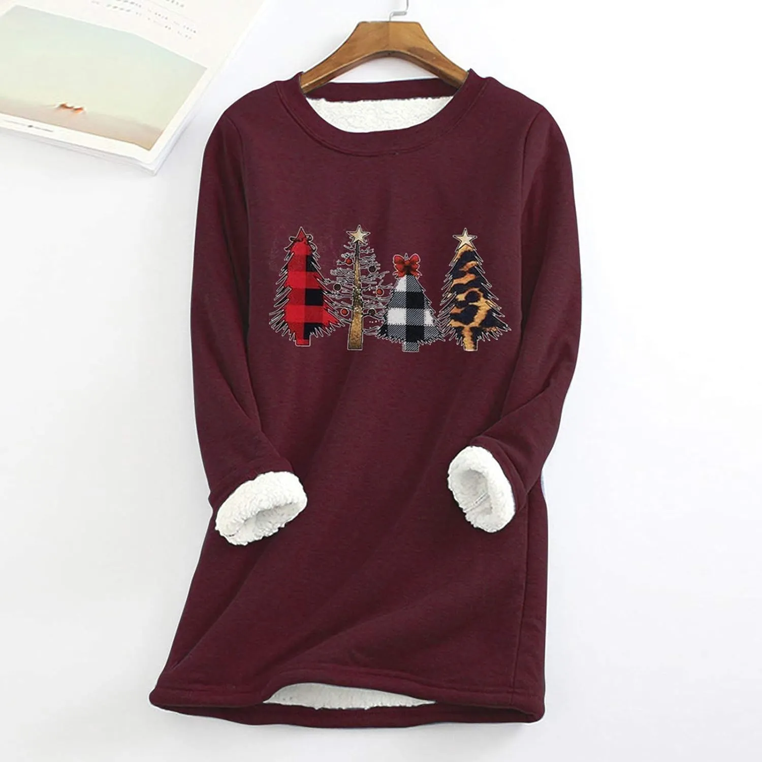 Women Thick Fleece Sweatshirt Thermal Underwear Top Warm Lined Shirts Christmas Graphic Sweater Plus Size