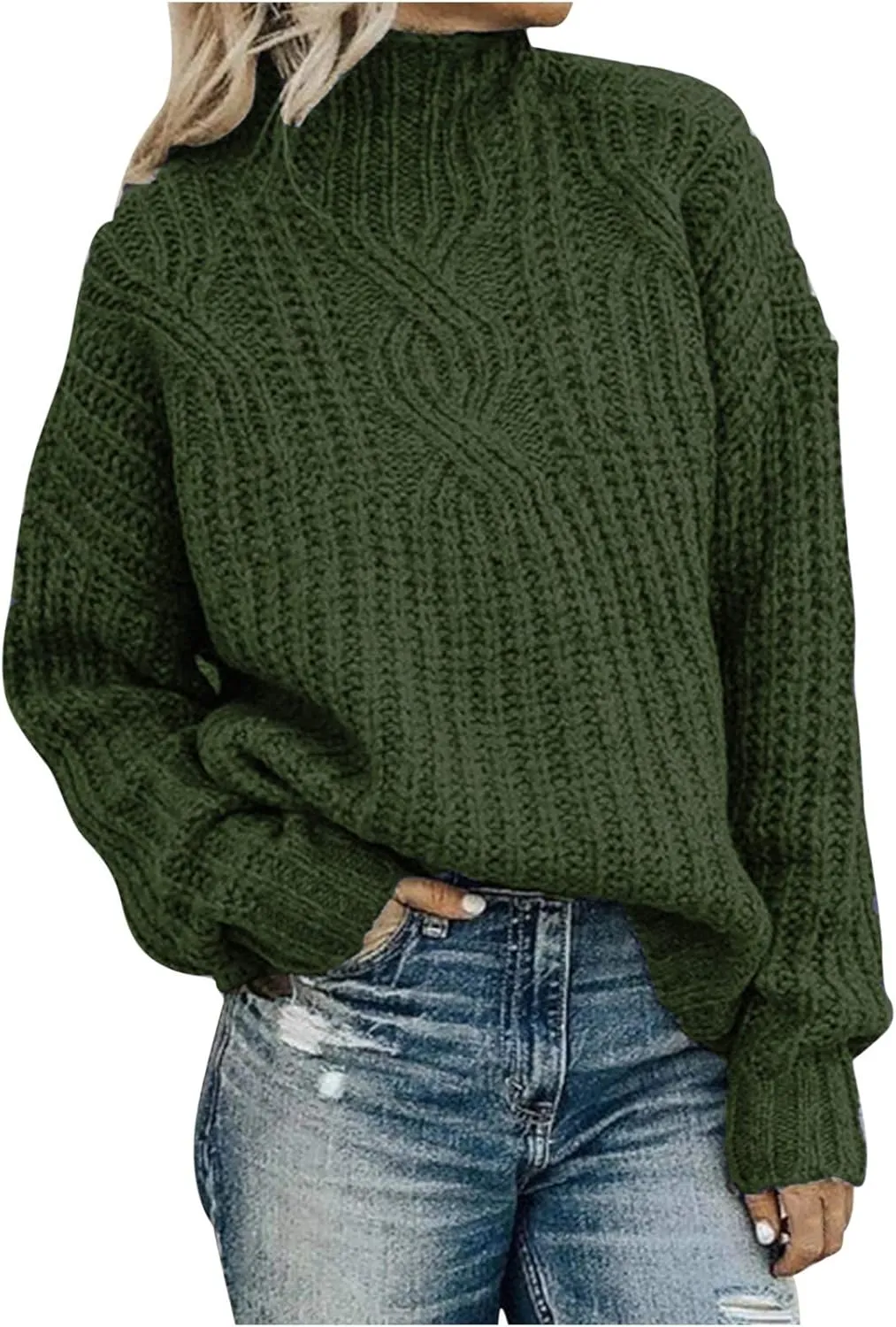 Women Turtleneck Long Sleeve Fashion Sweaters Chunky Knit Fall Winter Oversized Loose Pullover Sweater Top Warm Cotton