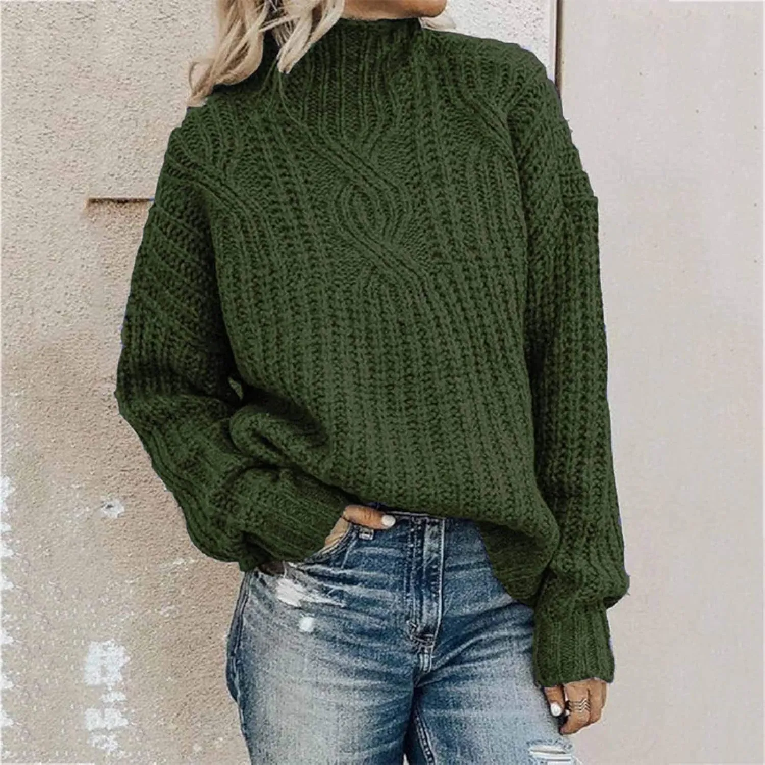 Women Turtleneck Long Sleeve Fashion Sweaters Chunky Knit Fall Winter Oversized Loose Pullover Sweater Top Warm Cotton