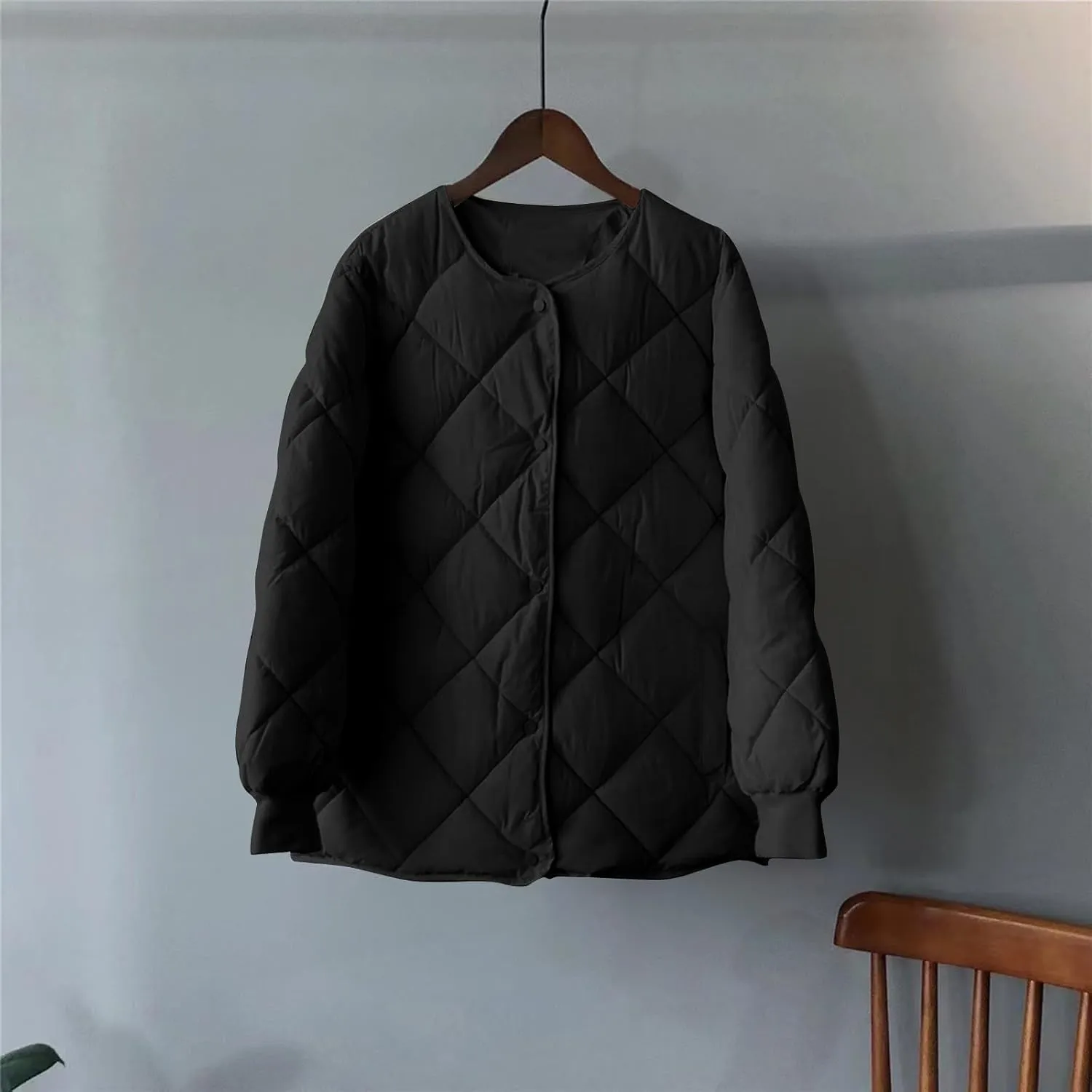 Women Winter Warm Coat Diamond Quilted Lightweight Puffer Jacket Packable Insulated Solid Collarless Down Jacket