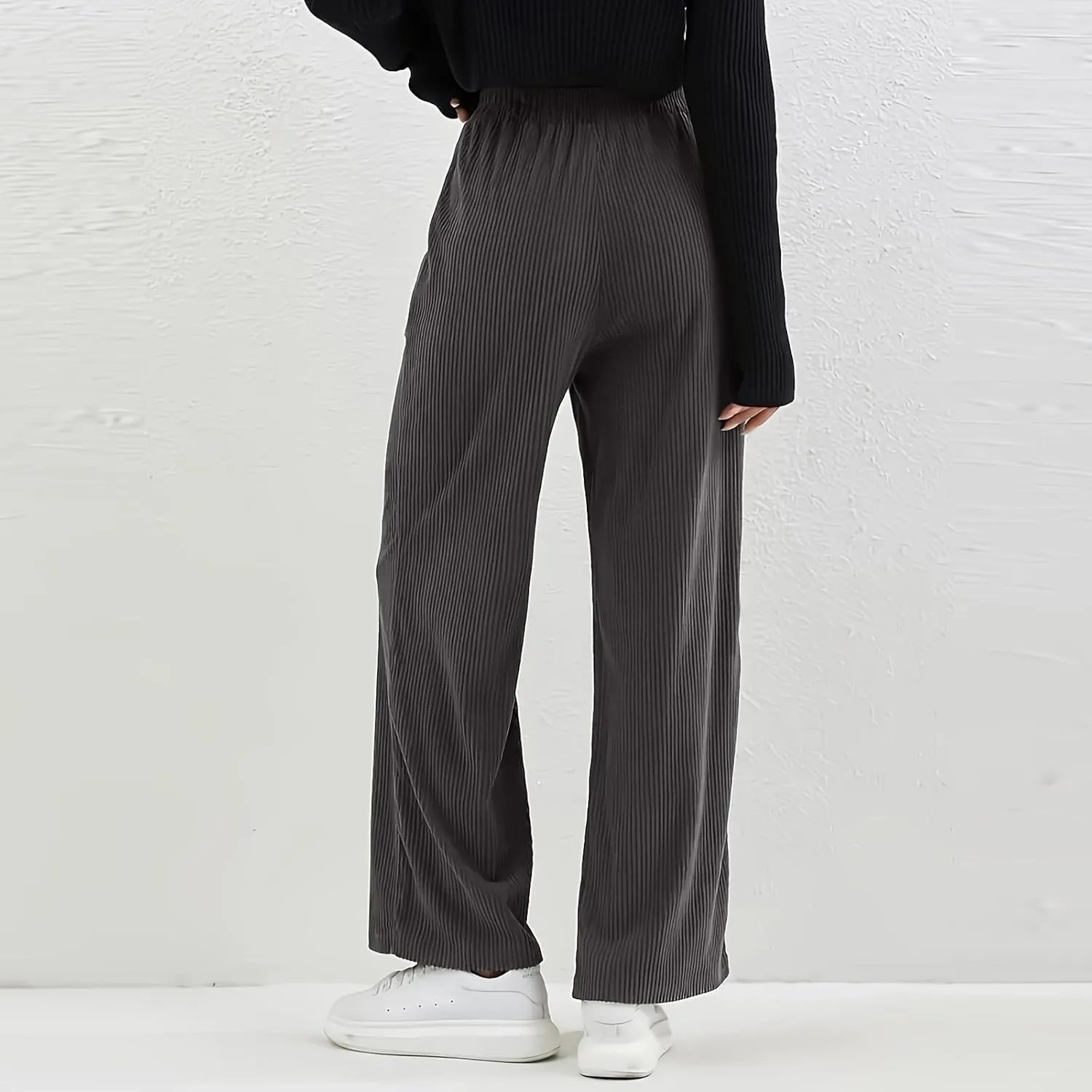 Womens Corduroy Pants Comfy High Waitsted Straight Leg Work Pants Trousers Business Casual Pants with Pockets
