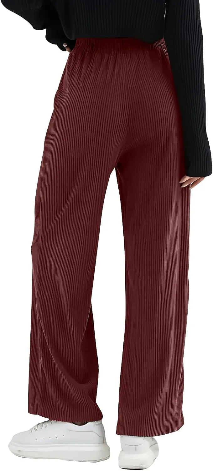 Womens Corduroy Pants Comfy High Waitsted Straight Leg Work Pants Trousers Business Casual Pants with Pockets