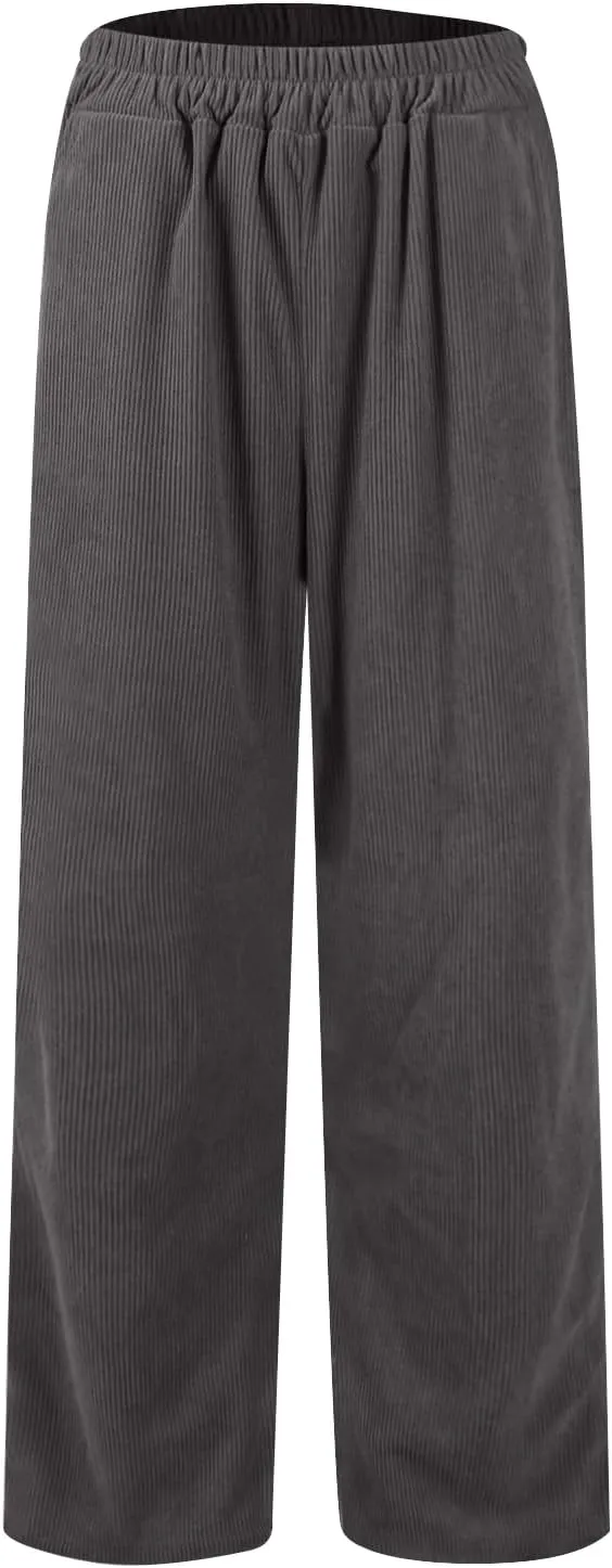 Womens Corduroy Pants Comfy High Waitsted Straight Leg Work Pants Trousers Business Casual Pants with Pockets