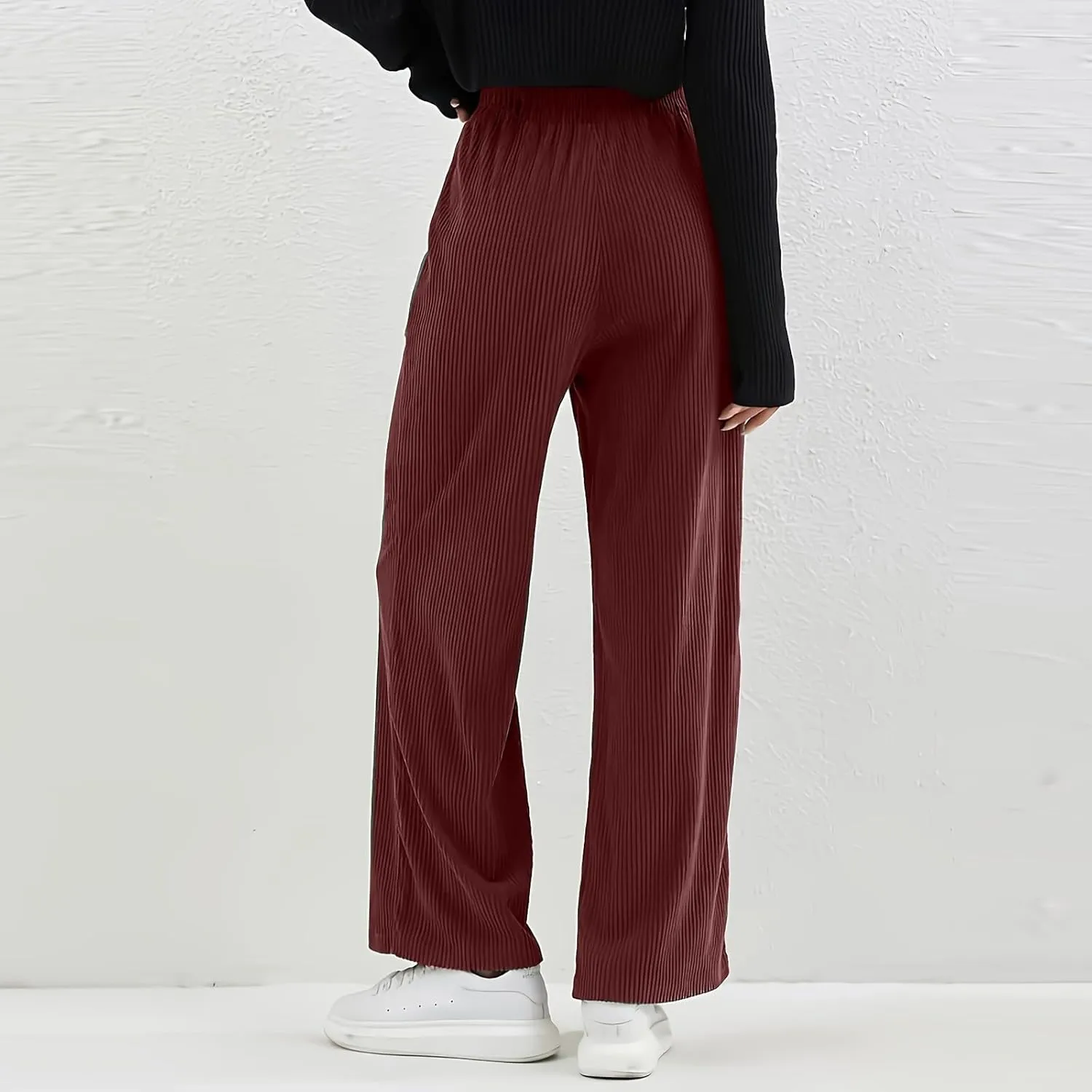 Womens Corduroy Pants Comfy High Waitsted Straight Leg Work Pants Trousers Business Casual Pants with Pockets