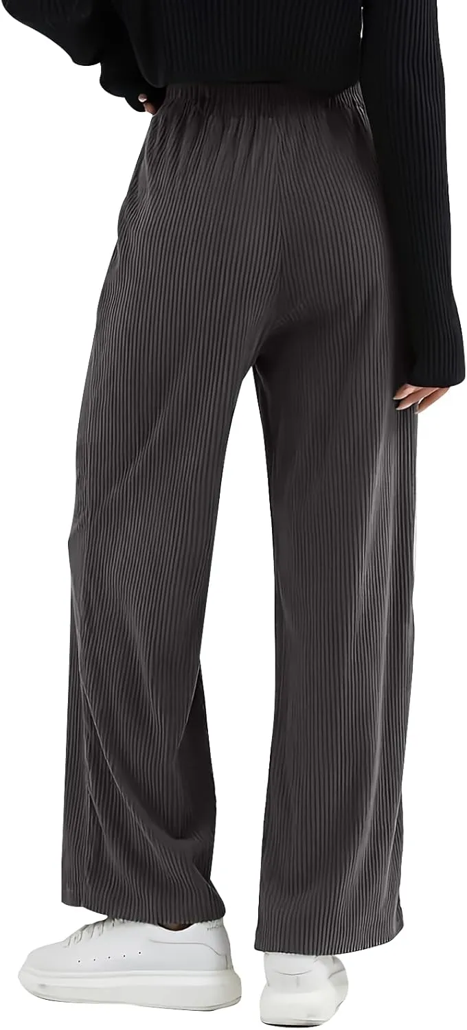 Womens Corduroy Pants Comfy High Waitsted Straight Leg Work Pants Trousers Business Casual Pants with Pockets