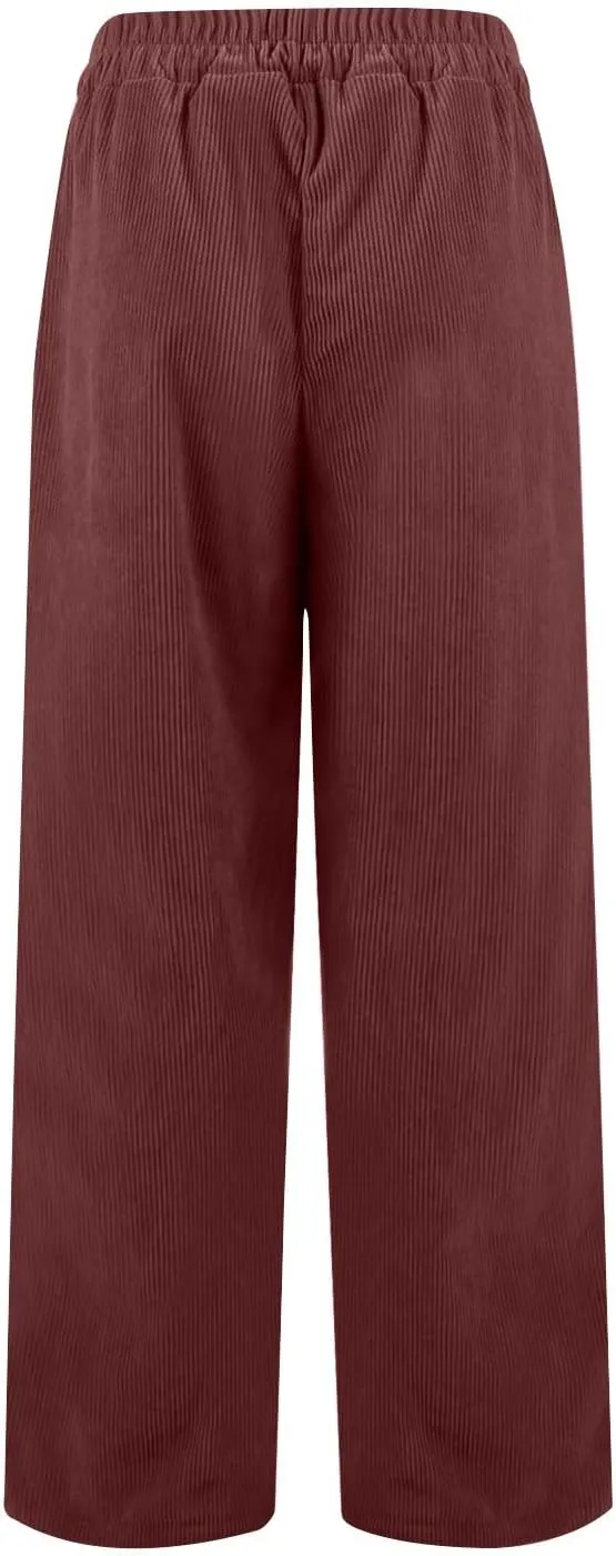 Womens Corduroy Pants Comfy High Waitsted Straight Leg Work Pants Trousers Business Casual Pants with Pockets