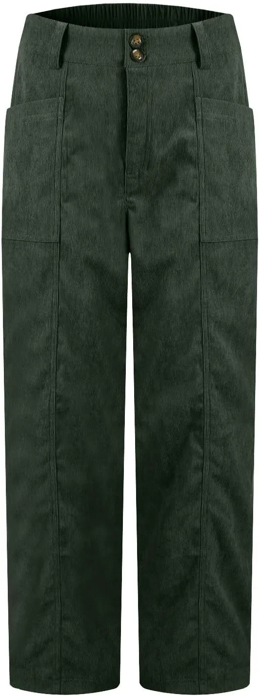 Womens Corduroy Pants Trendy High Waisted Straight Leg Work Pants Trousers Fall Elastic Waist Pants with Pockets