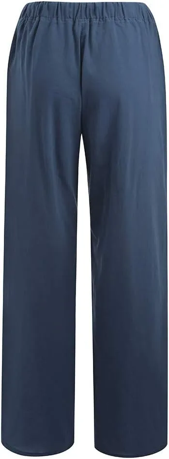 Women's Cotton Linen Wide Leg Pants Low Waisted Flowy Flare Trousers Athletic Fit Gym Fitness Yoga Straight Leg Pants