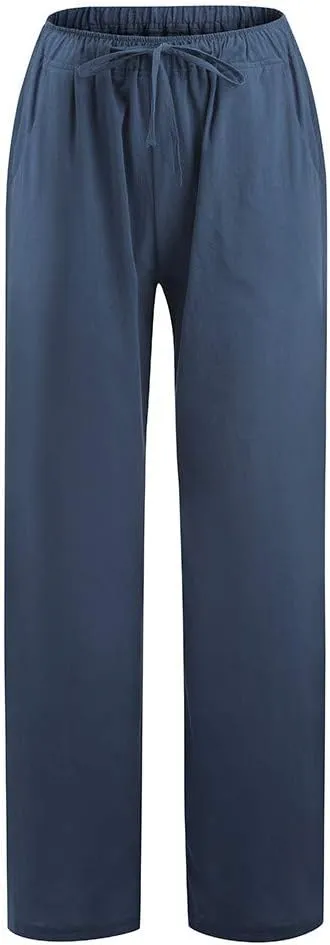 Women's Cotton Linen Wide Leg Pants Low Waisted Flowy Flare Trousers Athletic Fit Gym Fitness Yoga Straight Leg Pants
