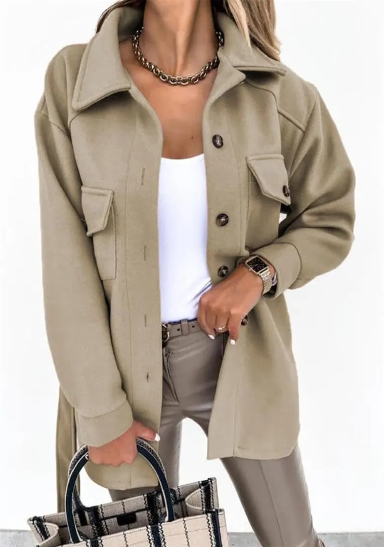 Women's Fall Fashion Winter Trench Coats Lapel Button Down Peacoat Belted Outerwear Casual Jackets
