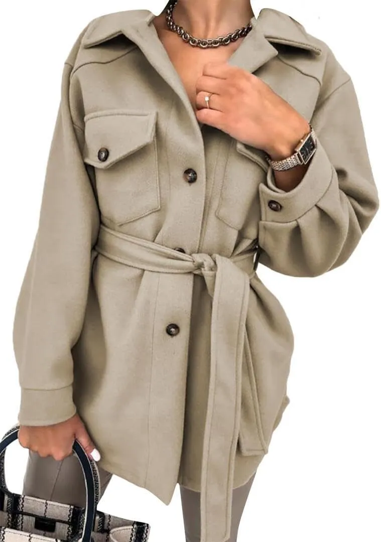 Women's Fall Fashion Winter Trench Coats Lapel Button Down Peacoat Belted Outerwear Casual Jackets
