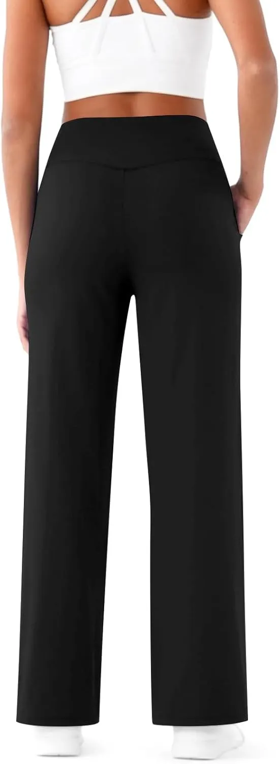 Women's Pants Elastic High Waist Casual Yoga Pants Straight Wide Leg Drawstring Trouser Stretch Baggy Sweatpants with Pockets