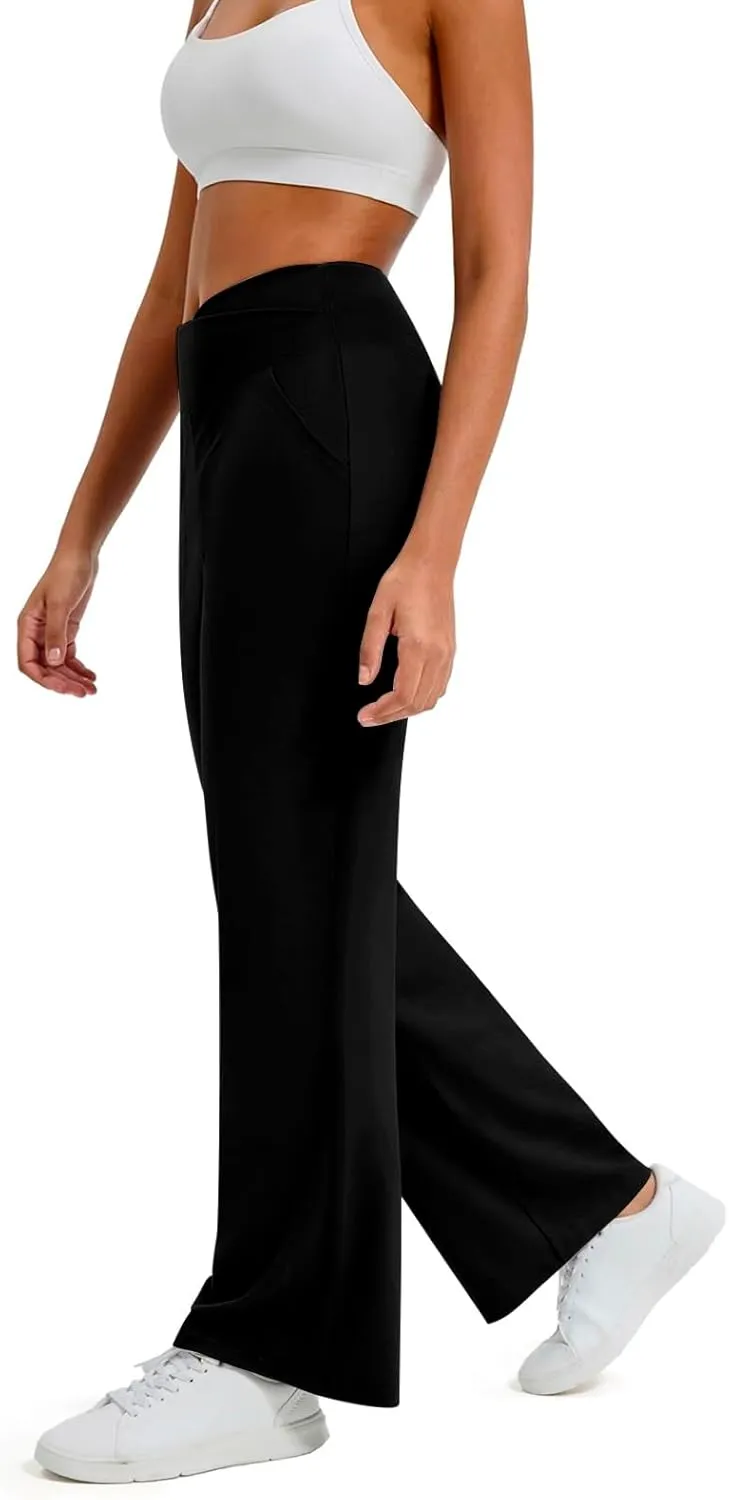 Women's Pants Elastic High Waist Casual Yoga Pants Straight Wide Leg Drawstring Trouser Stretch Baggy Sweatpants with Pockets