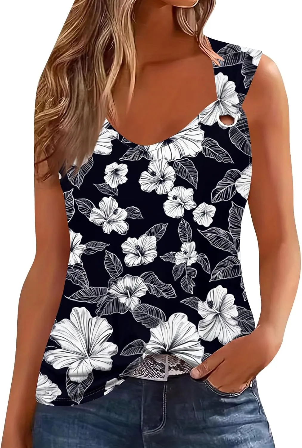 Womens Summer Tops Plus Size Sleeveless Causal Printed Square Neck Comfort Pleated Tank Tops for Women 2025
