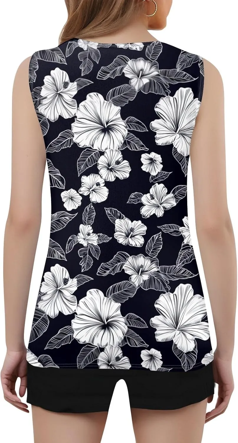 Womens Summer Tops Plus Size Sleeveless Causal Printed Square Neck Comfort Pleated Tank Tops for Women 2025