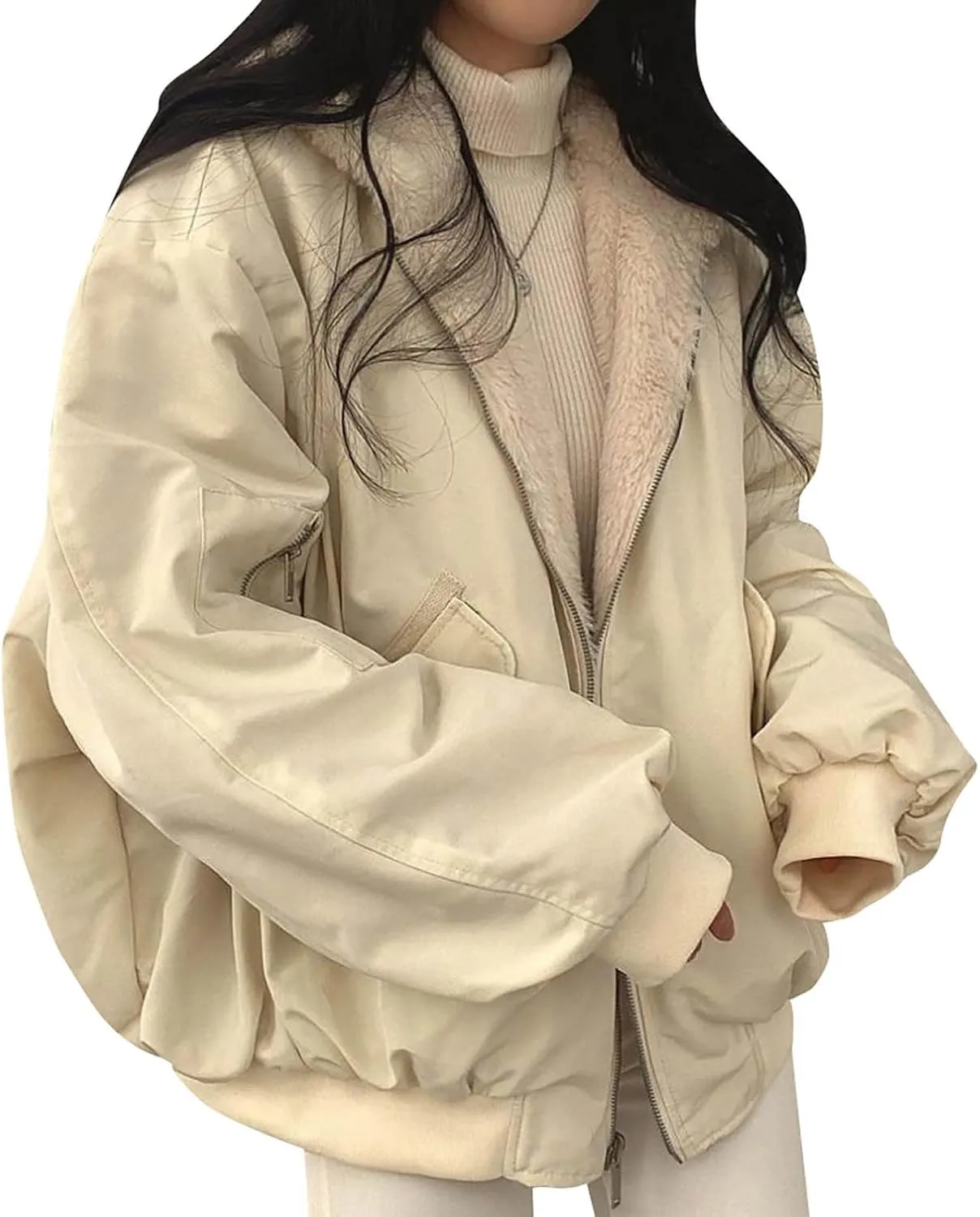 Women's Teddy Coat Casual Short Lambswool Biker Jacket Coat, S-XL