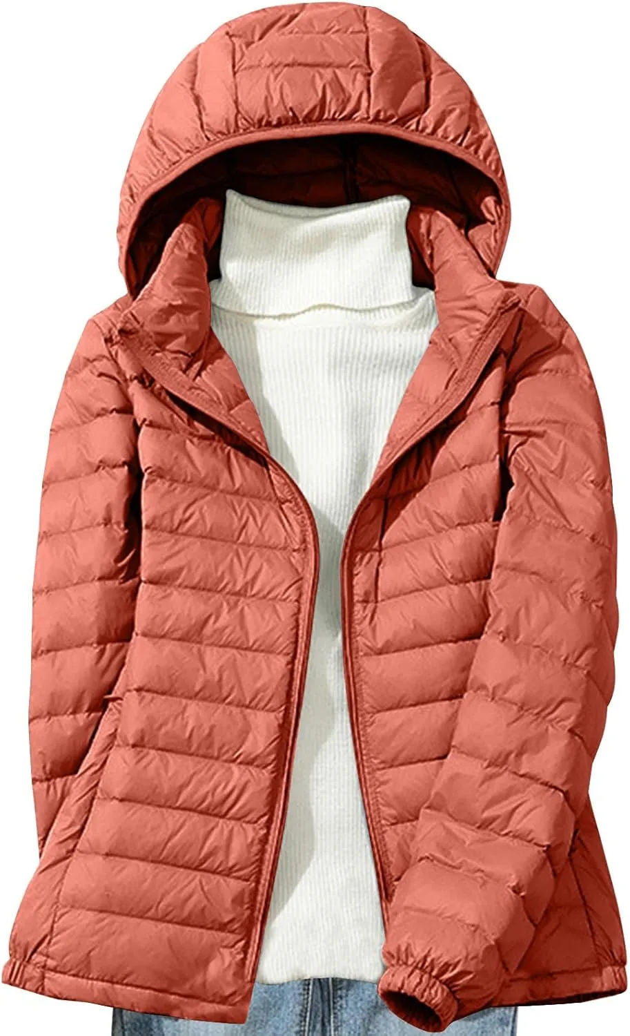 Women's Warm Winter Coats Insulated Lightweight Cropped Puffer Coats Packable Solid Hooded Zipper Down Jackets