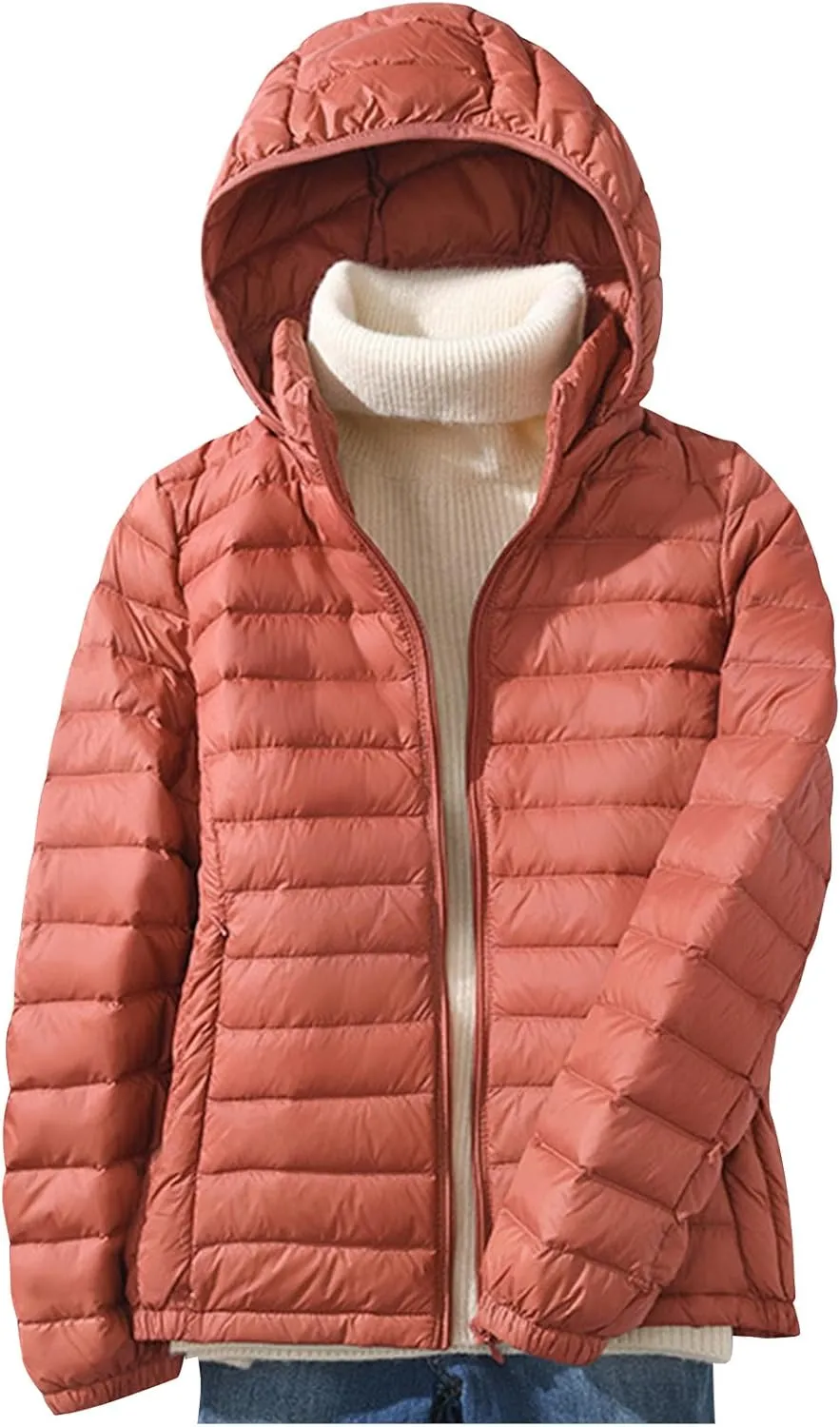 Women's Warm Winter Coats Insulated Lightweight Cropped Puffer Coats Packable Solid Hooded Zipper Down Jackets