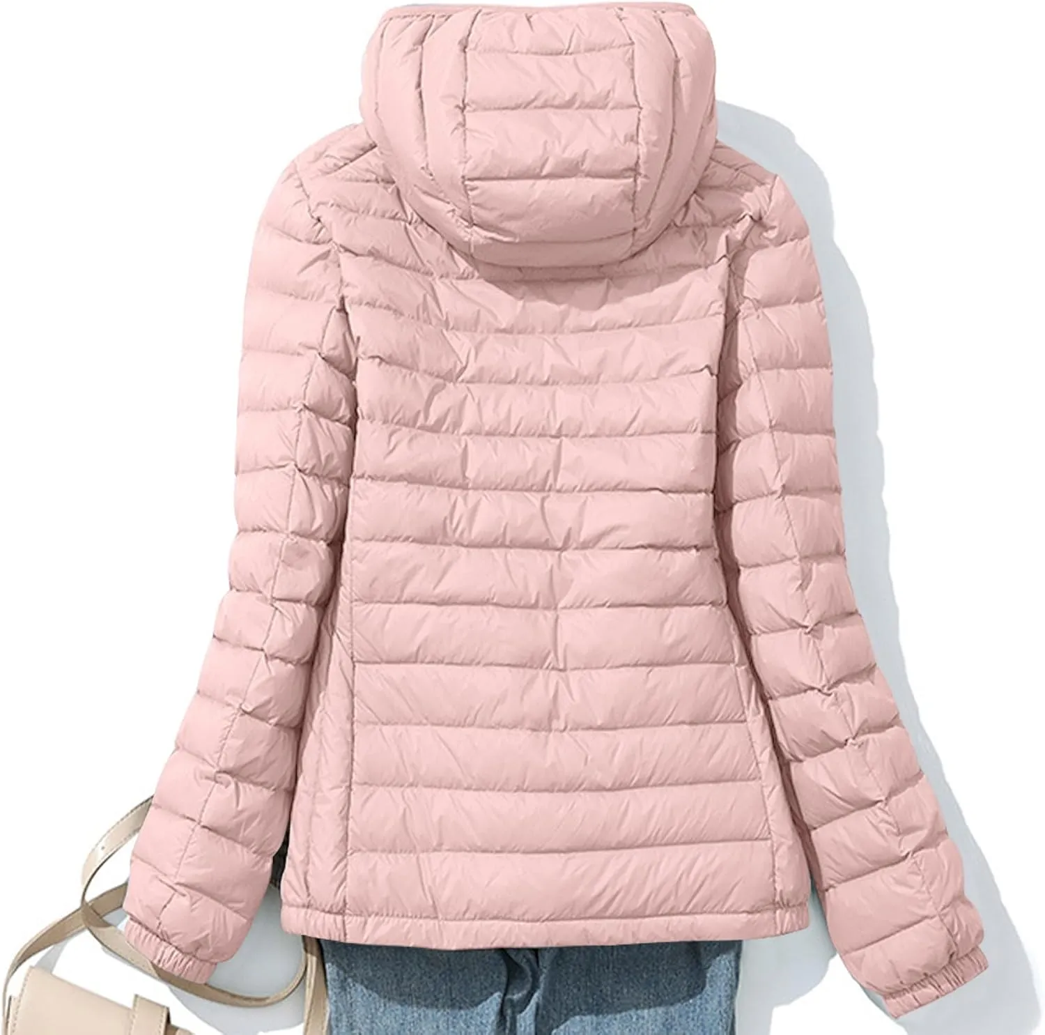 Women's Warm Winter Coats Insulated Lightweight Cropped Puffer Coats Packable Solid Hooded Zipper Down Jackets