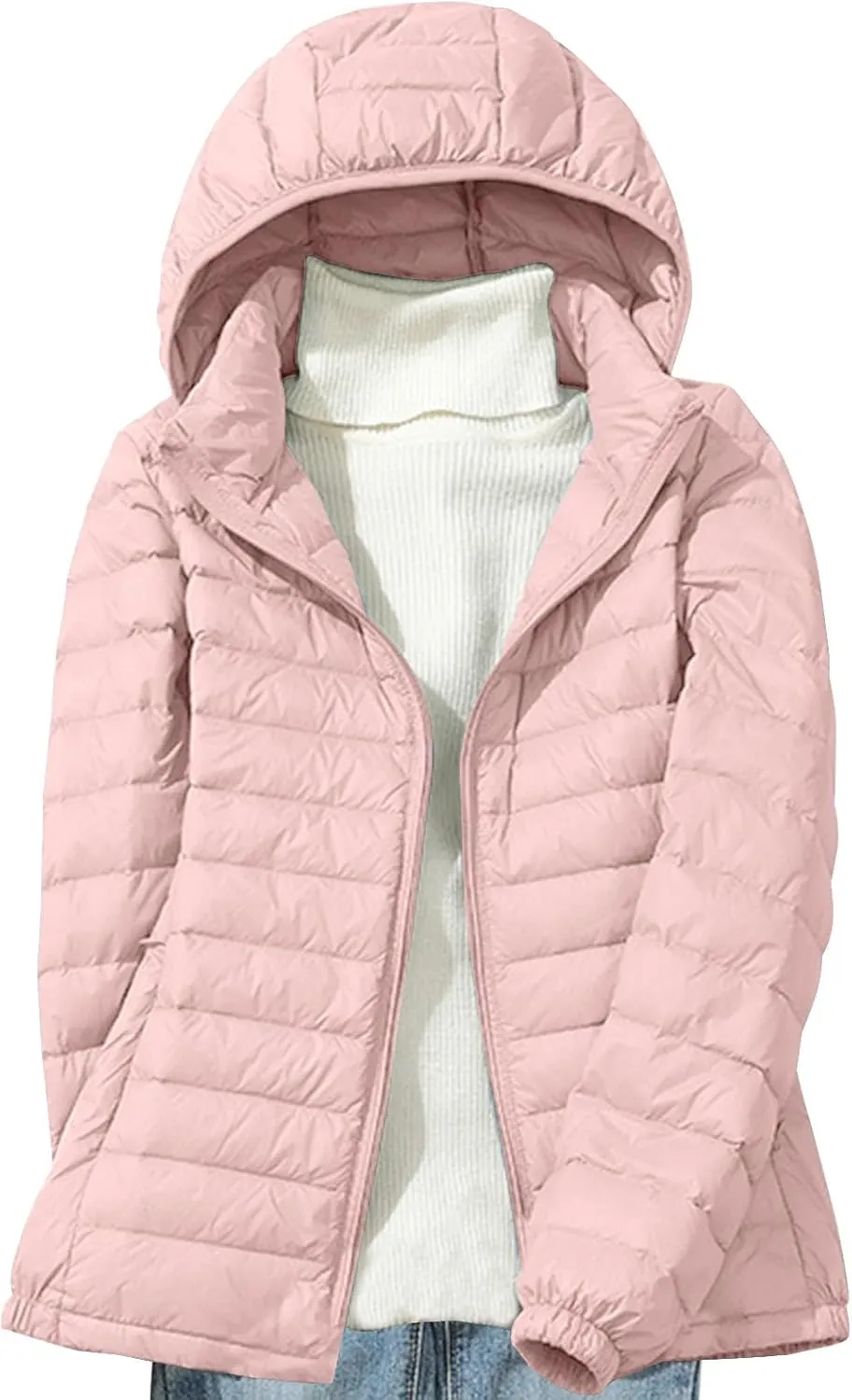 Women's Warm Winter Coats Insulated Lightweight Cropped Puffer Coats Packable Solid Hooded Zipper Down Jackets