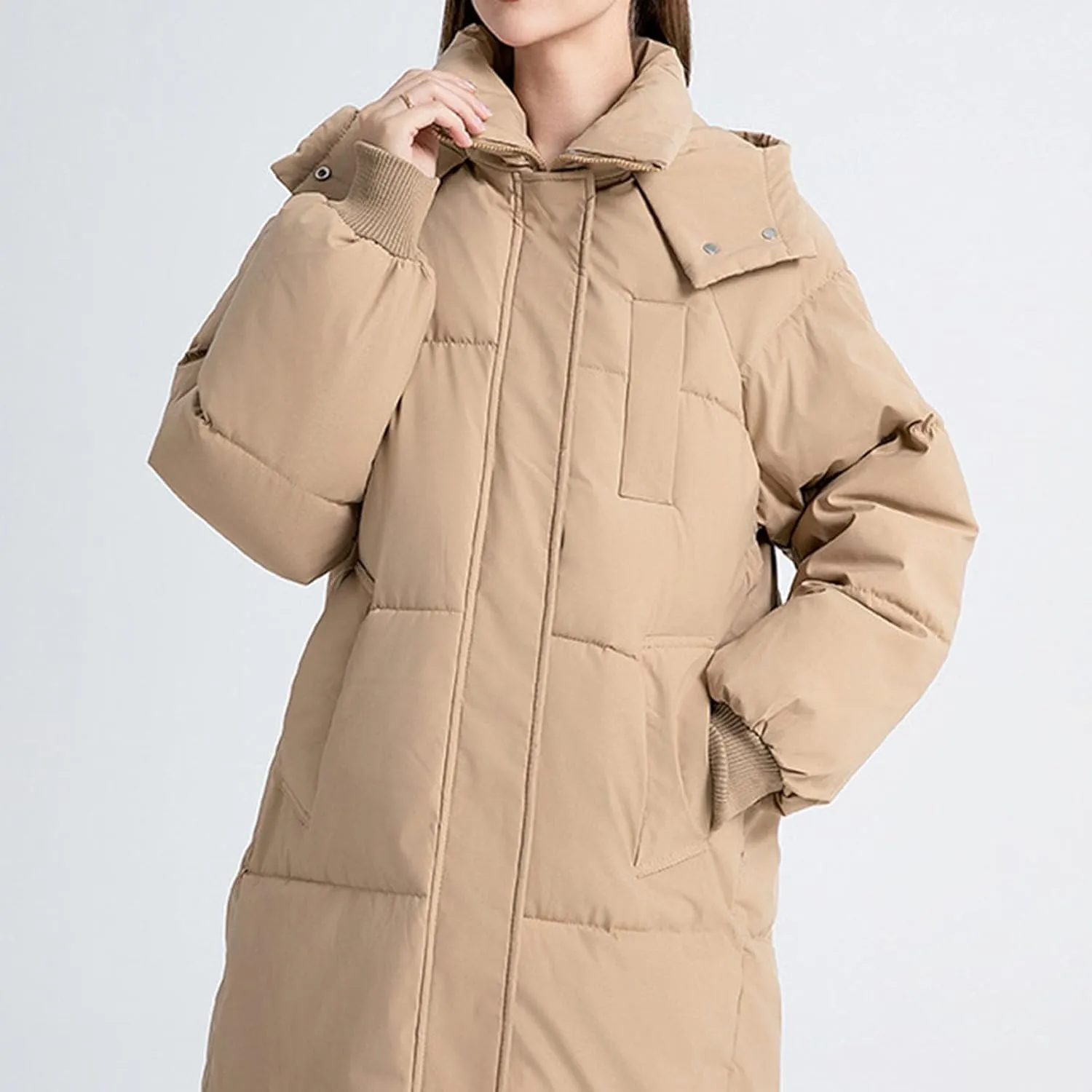 Women's Winter Long Puffer Jackets Hooded Zip Up Casual Thicken Down Jackets Trendy Warm Padded Coat Outerwear