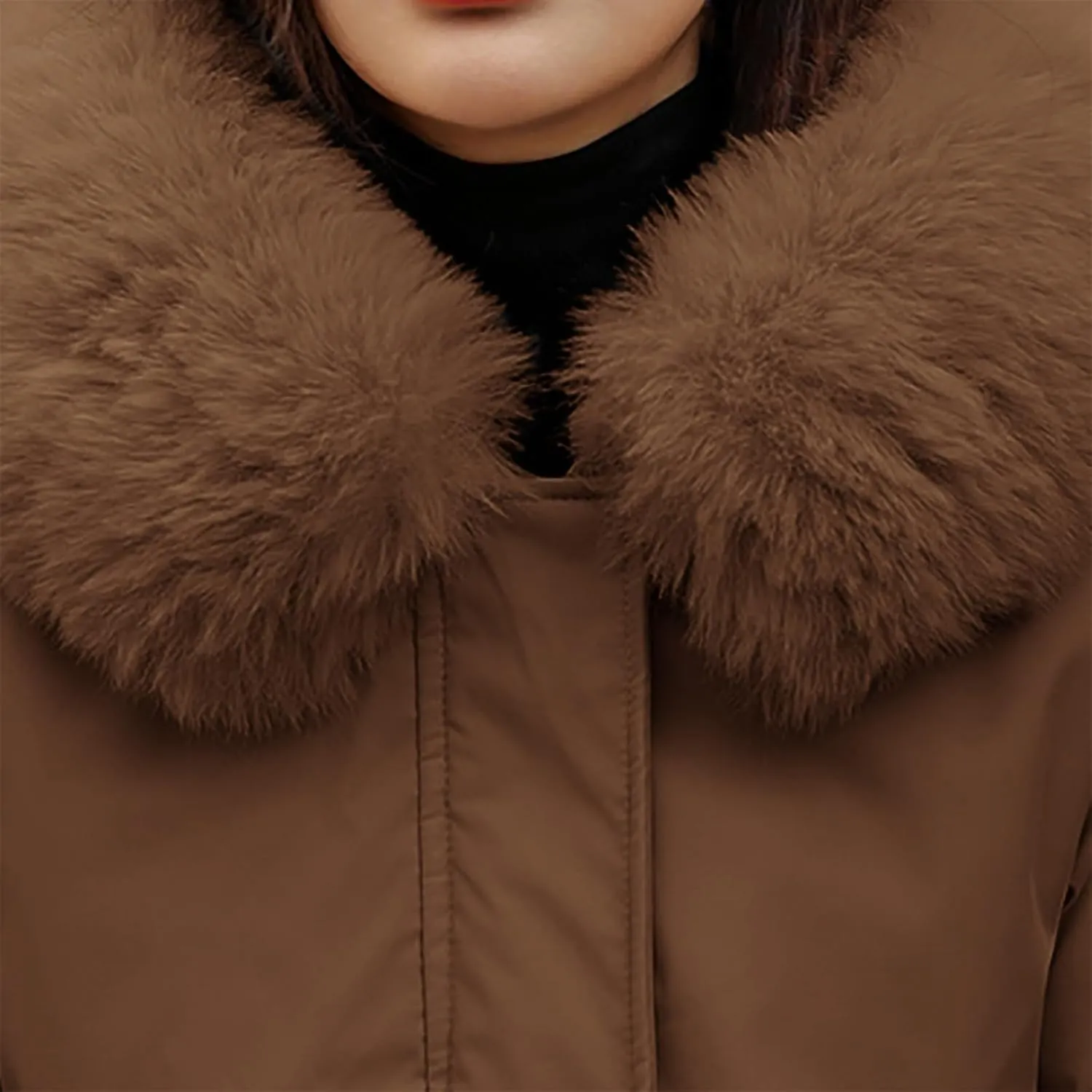 Women's Winter Quilted Coat Thick Warm Puffer Jacket Padded Down Coats With Fur Hood Knee Length Windproof Outerwear