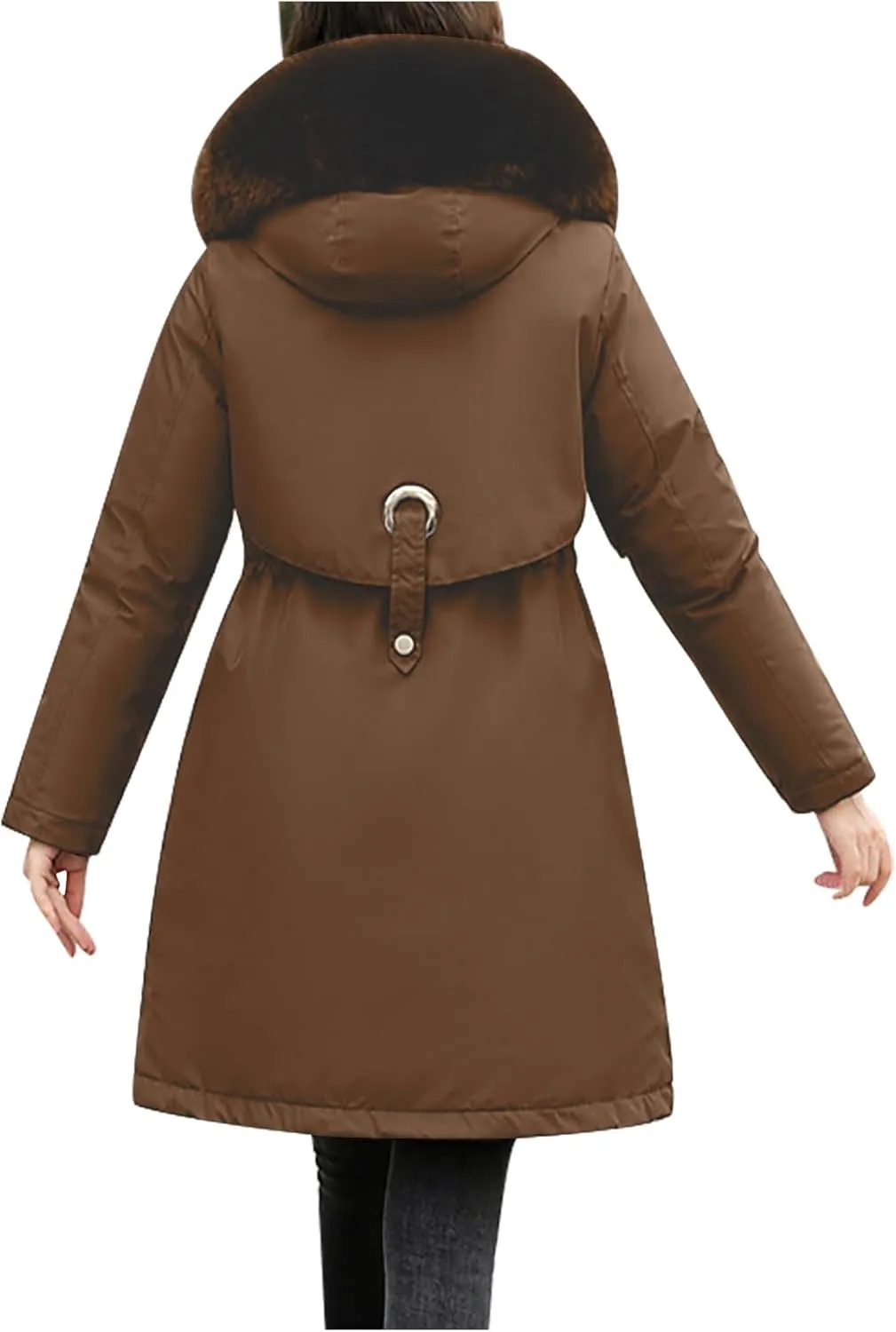 Women's Winter Quilted Coat Thick Warm Puffer Jacket Padded Down Coats With Fur Hood Knee Length Windproof Outerwear