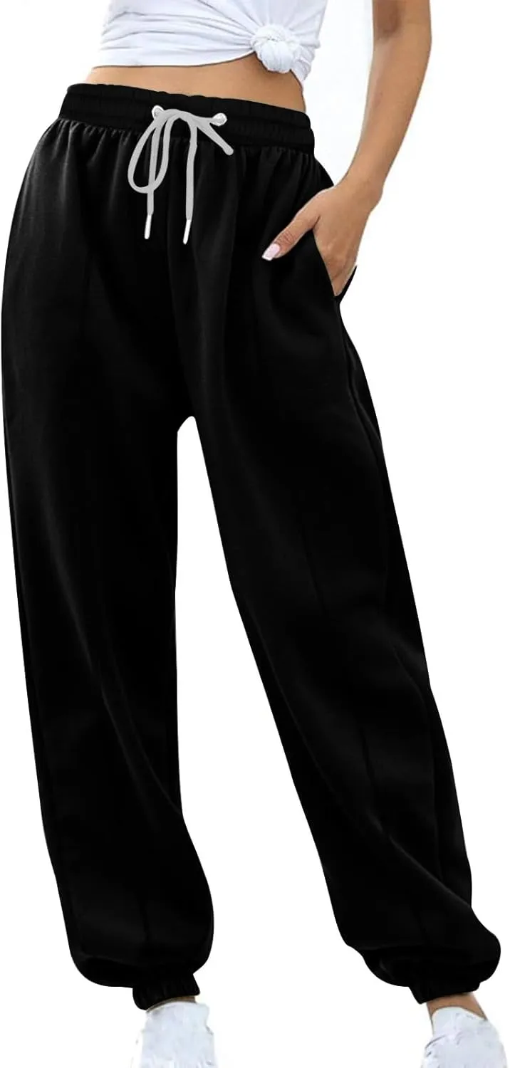 Womens Winter Sweatpants Thermal Fleece Lined Jogger Pants Elastic High Waist Athletic Lounge Thick Sweatpant
