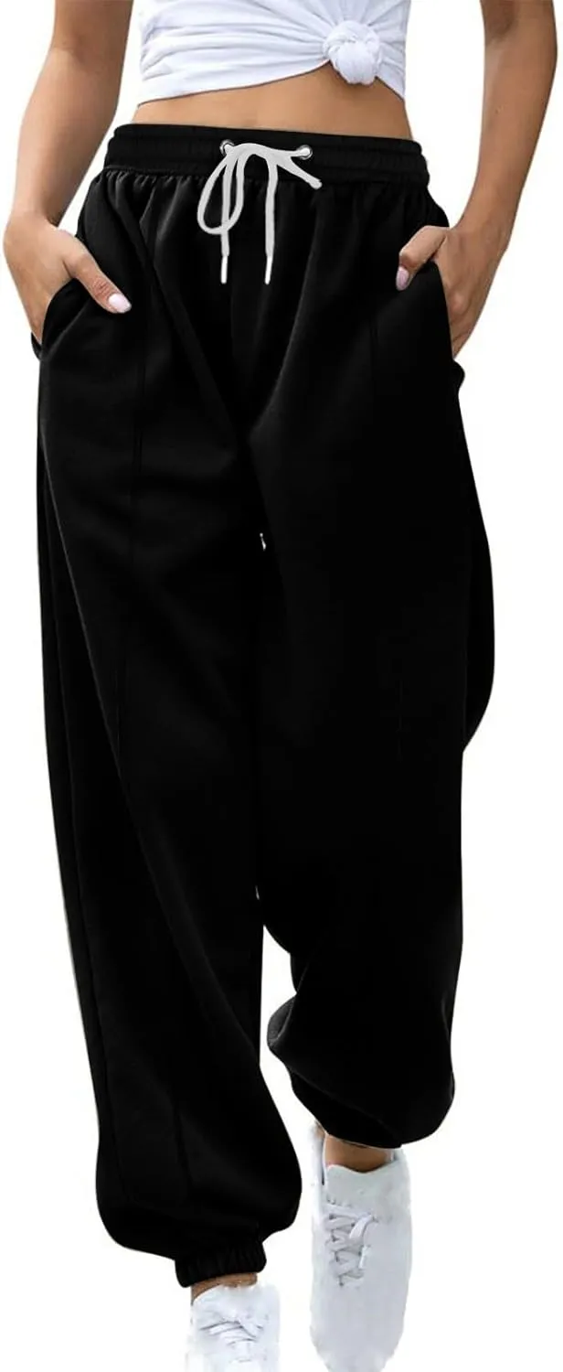 Womens Winter Sweatpants Thermal Fleece Lined Jogger Pants Elastic High Waist Athletic Lounge Thick Sweatpant