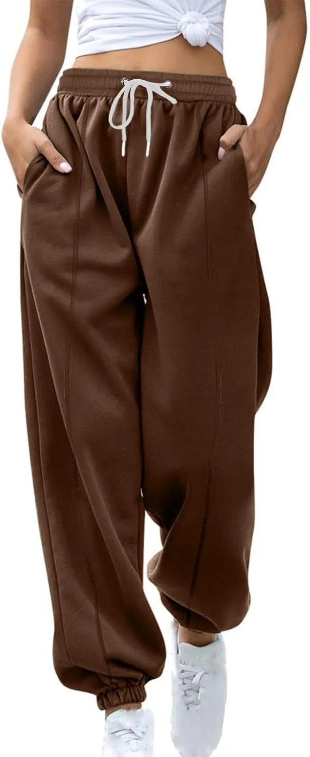 Womens Winter Sweatpants Thermal Fleece Lined Jogger Pants Elastic High Waist Athletic Lounge Thick Sweatpant