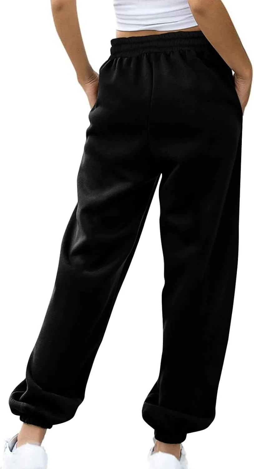 Womens Winter Sweatpants Thermal Fleece Lined Jogger Pants Elastic High Waist Athletic Lounge Thick Sweatpant