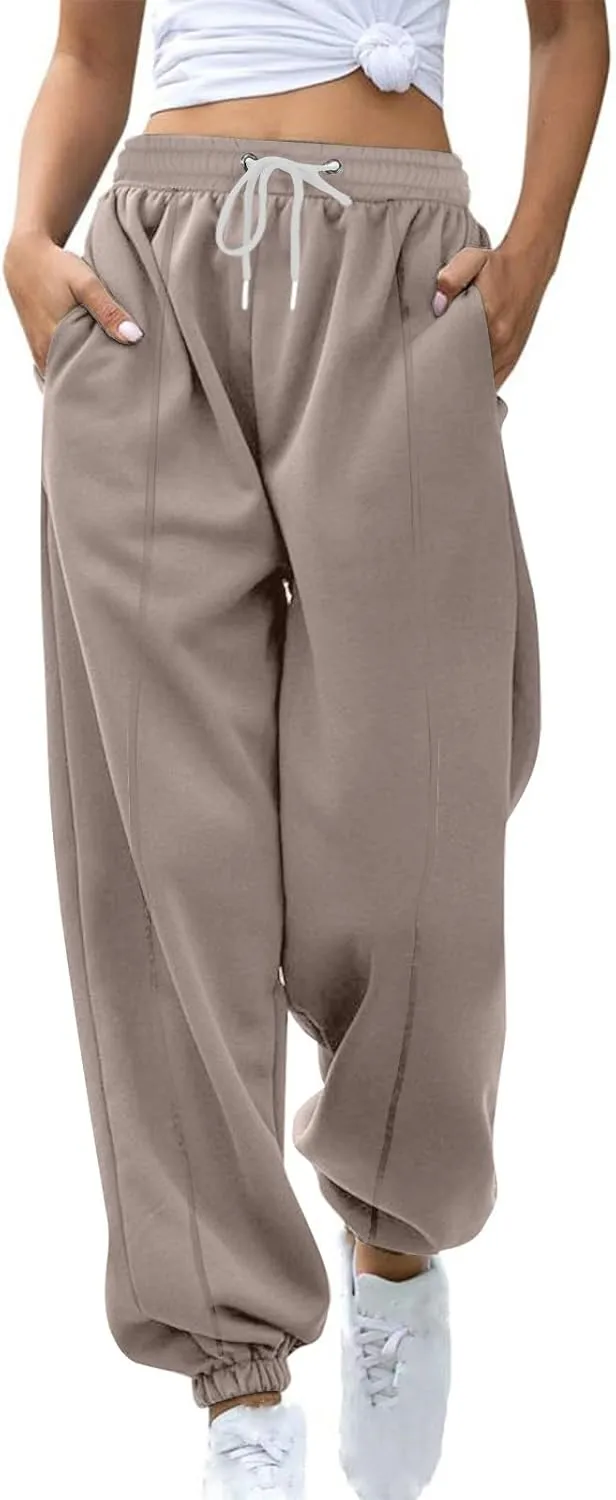 Womens Winter Sweatpants Thermal Fleece Lined Jogger Pants Elastic High Waist Athletic Lounge Thick Sweatpant