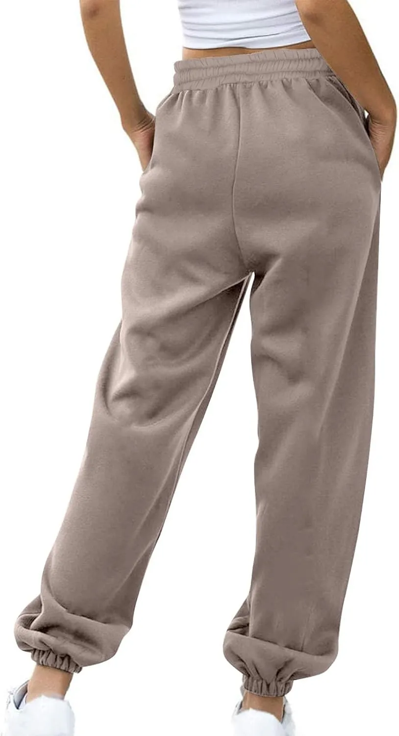 Womens Winter Sweatpants Thermal Fleece Lined Jogger Pants Elastic High Waist Athletic Lounge Thick Sweatpant