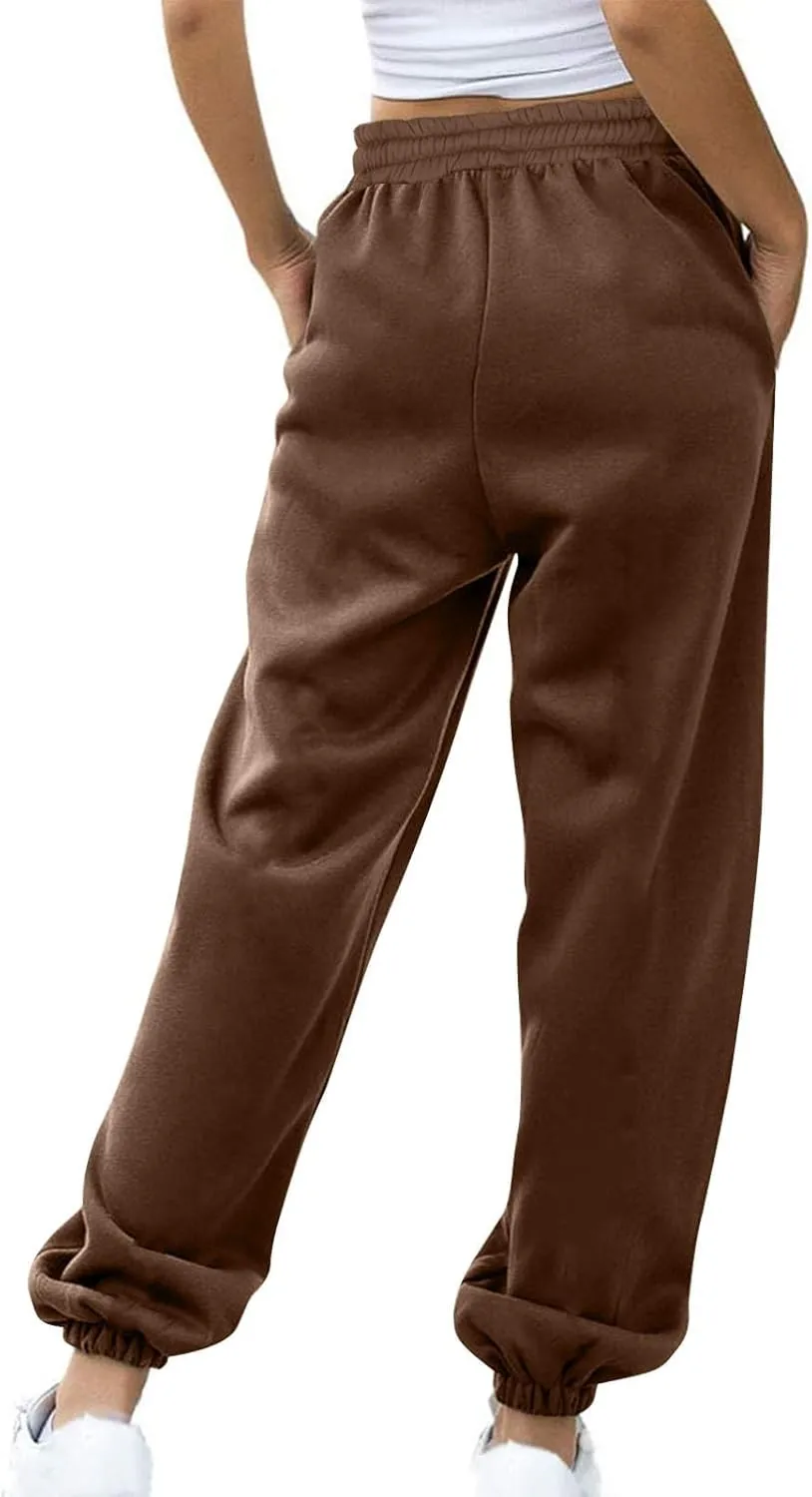 Womens Winter Sweatpants Thermal Fleece Lined Jogger Pants Elastic High Waist Athletic Lounge Thick Sweatpant